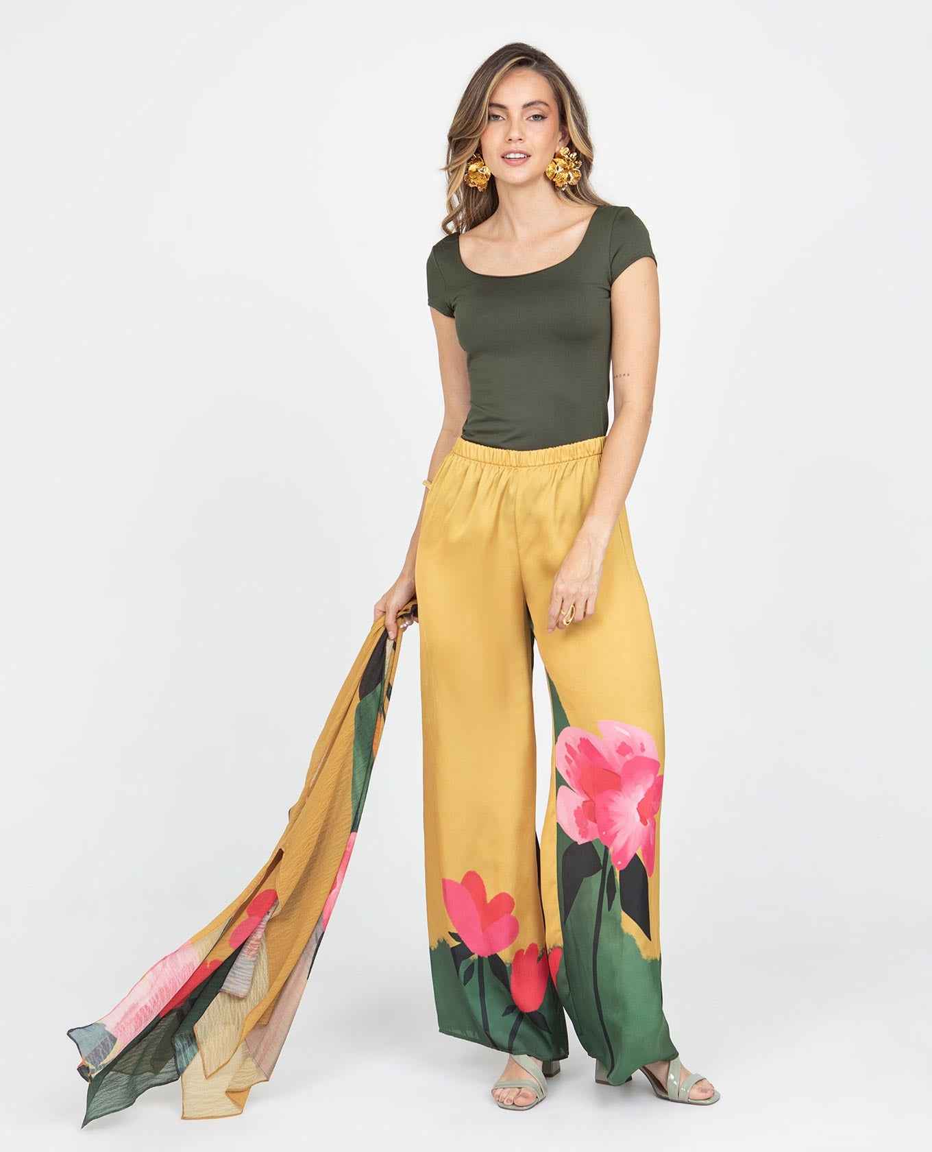 PANTALÓN RECTO PARA MUJER ESTAMPADO EXCLUSIVO CINTURA CON ELÁSTICO