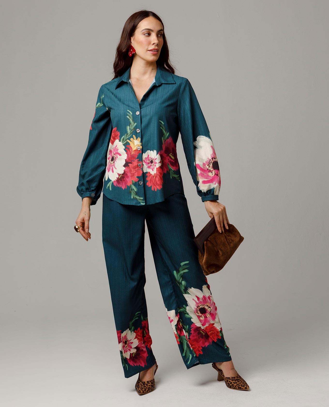 CAMISA FLORES PARA MUJER ESTAMPACIÓN EXCLUSIVA MANGA LARGA EN JAQUARD
