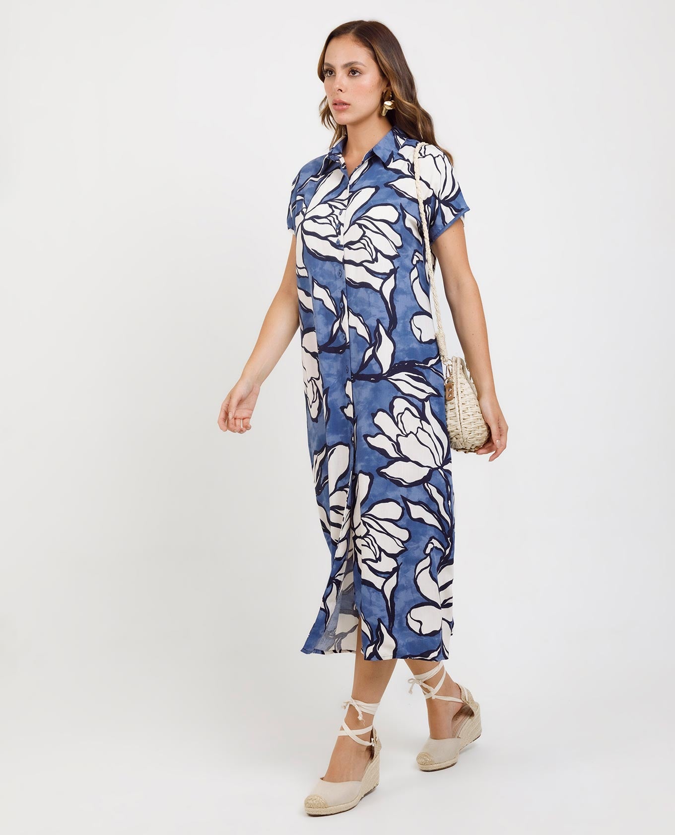 VESTIDO MIDI PARA MUJER ESTAMPADO MANGA RODADA CON CINTURÓN Adrissa | Ropa para mujer Vestidos