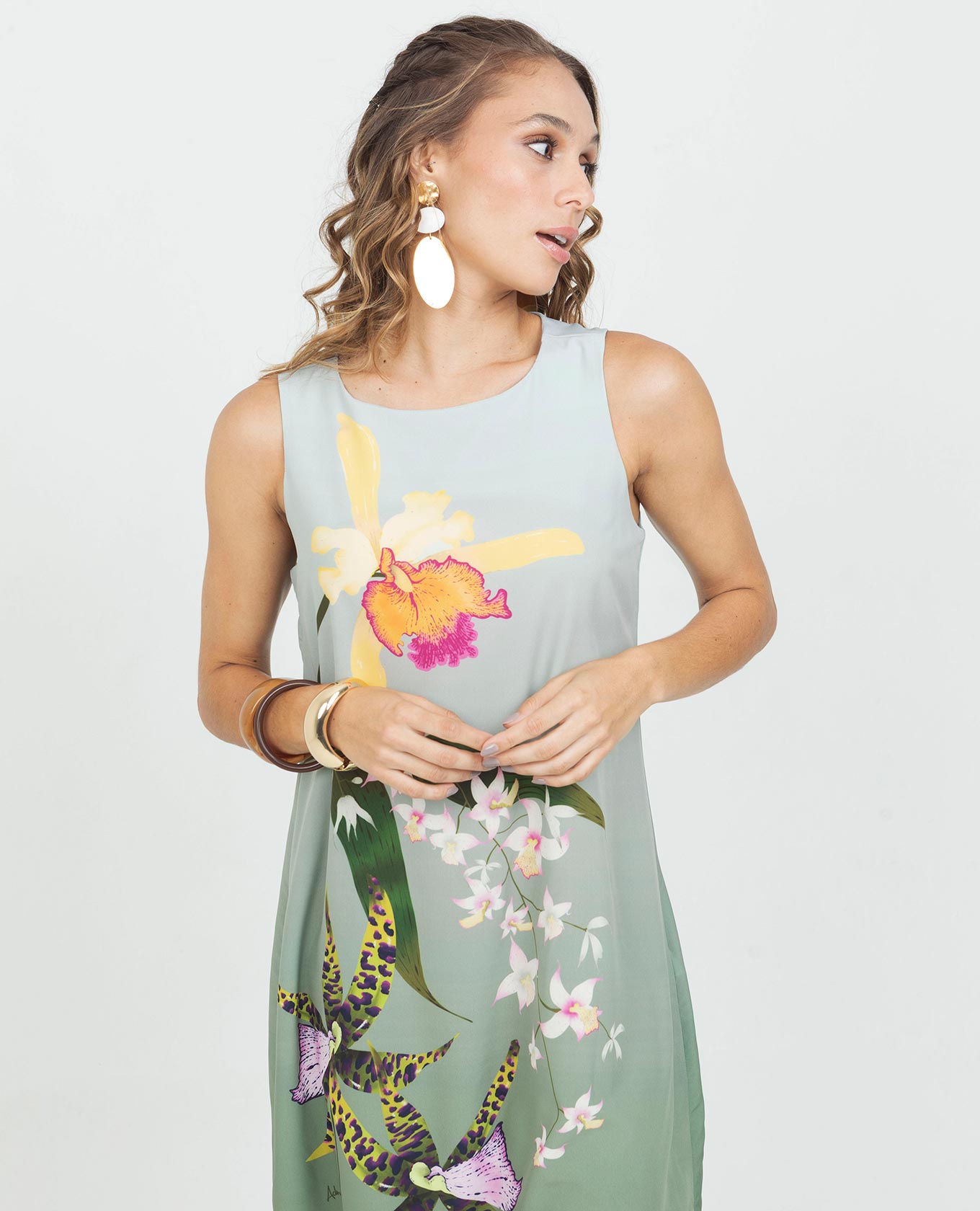 VESTIDO CORTO PARA MUJER ESTAMPADO EXCLUSIVO ORQUÍDEA MANGA SISA Adrissa | Ropa para mujer Vestidos