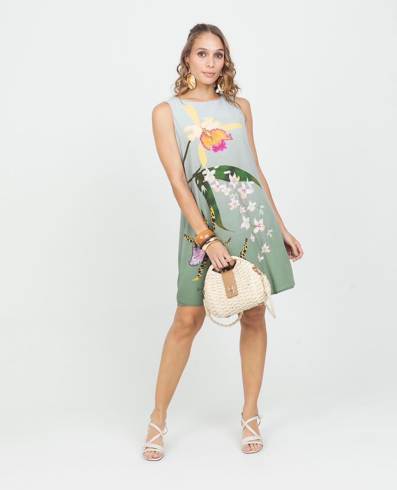 VESTIDO CORTO PARA MUJER ESTAMPADO EXCLUSIVO ORQUÍDEA MANGA SISA Adrissa | Ropa para mujer Vestidos
