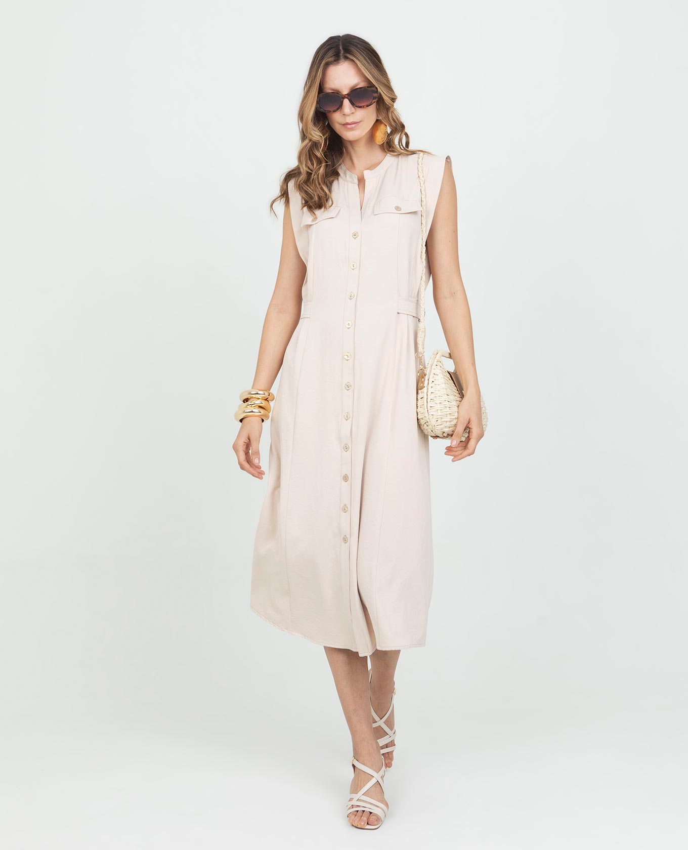 VESTIDO CAMISERO PARA MUJER LARGO MIDI CON CORREAS EN CINTURA GRADUABLES