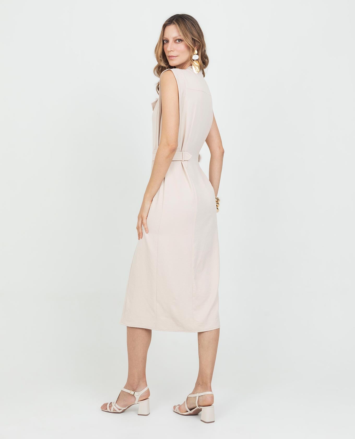 VESTIDO CAMISERO PARA MUJER LARGO MIDI CON CORREAS EN CINTURA GRADUABLES