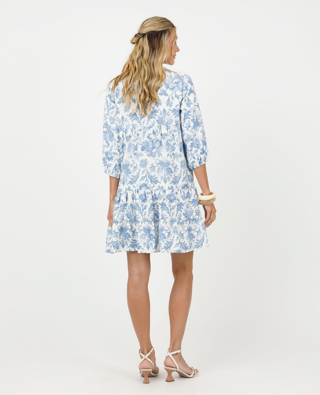 VESTIDO CORTO PARA MUJER ESTAMPADO MANGA 3/4 CON ELASTICO Y BOLSILLOS Adrissa | Ropa para mujer Vestidos