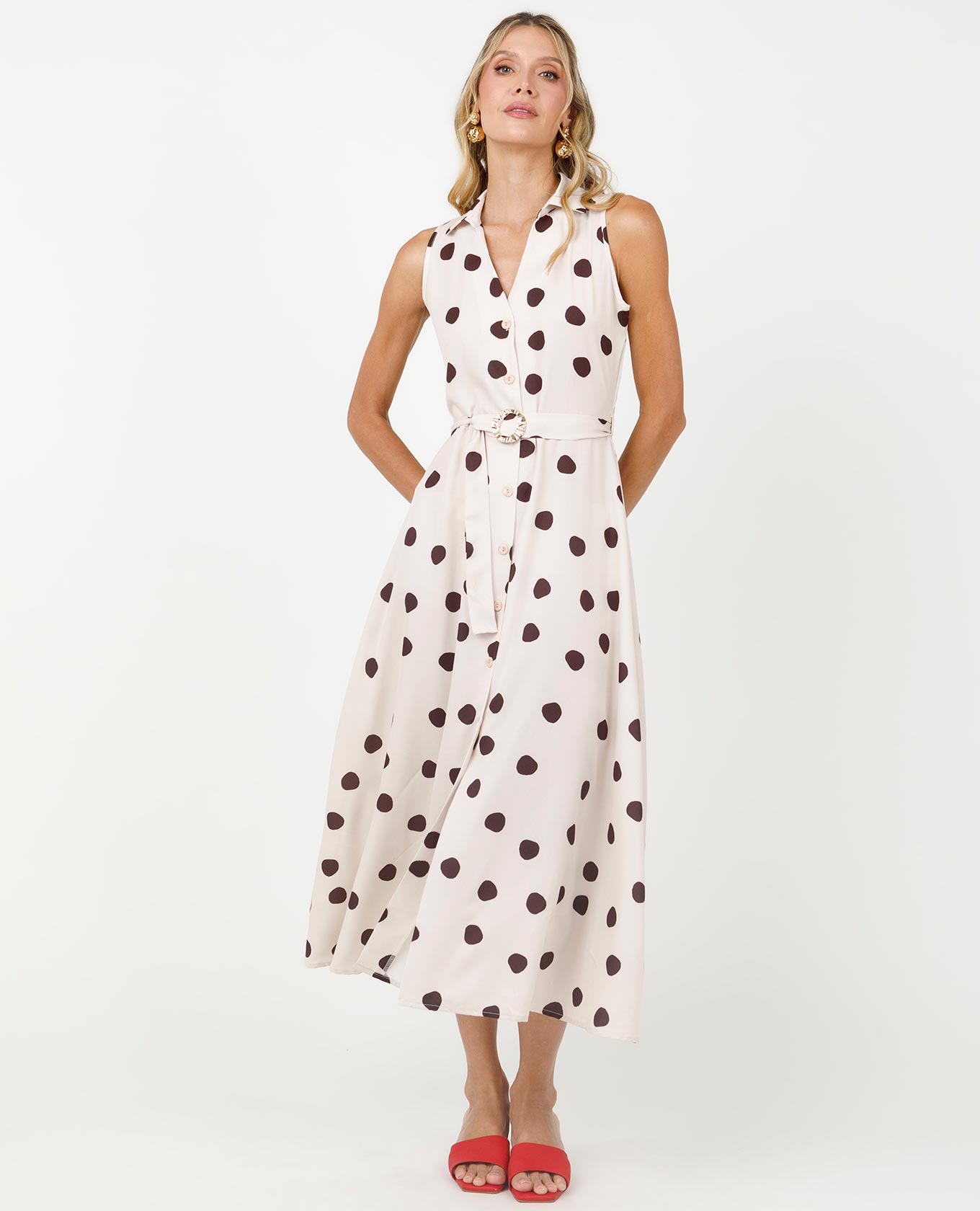 VESTIDO CAMISERO PARA MUJER ESTAMPADO LUNARES MANGA SISA CON CINTURÓN Adrissa | Ropa para mujer