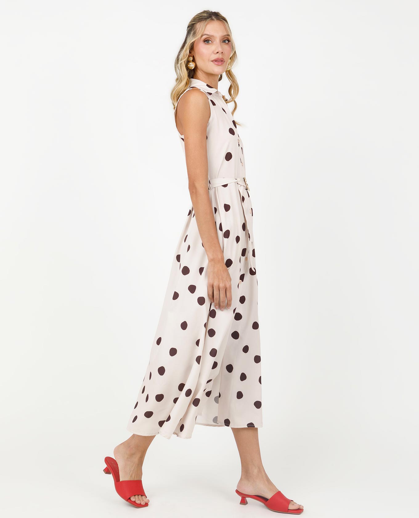 VESTIDO CAMISERO PARA MUJER ESTAMPADO LUNARES MANGA SISA CON CINTURÓN Adrissa | Ropa para mujer