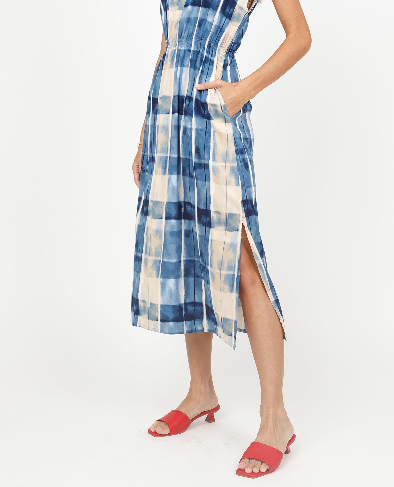 VESTIDO ESTAMPADO PARA MUJER MIDI CON CINTURA AJUSTADA Y MANGA RODADA Adrissa | Ropa para mujer Vestidos