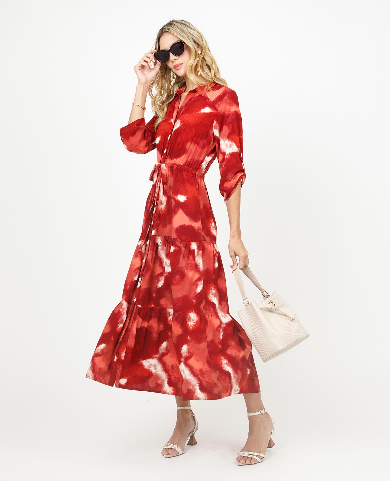 VESTIDO CAMISERO PARA MUJER ESTAMPADO CON FAROLES Y CANAL EN CINTURA Adrissa | Ropa para mujer Vestidos