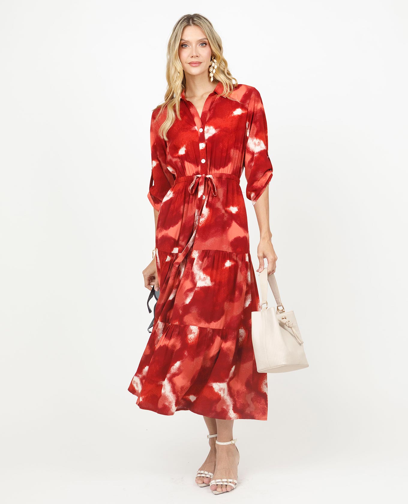 VESTIDO CAMISERO PARA MUJER ESTAMPADO CON FAROLES Y CANAL EN CINTURA Adrissa | Ropa para mujer Vestidos