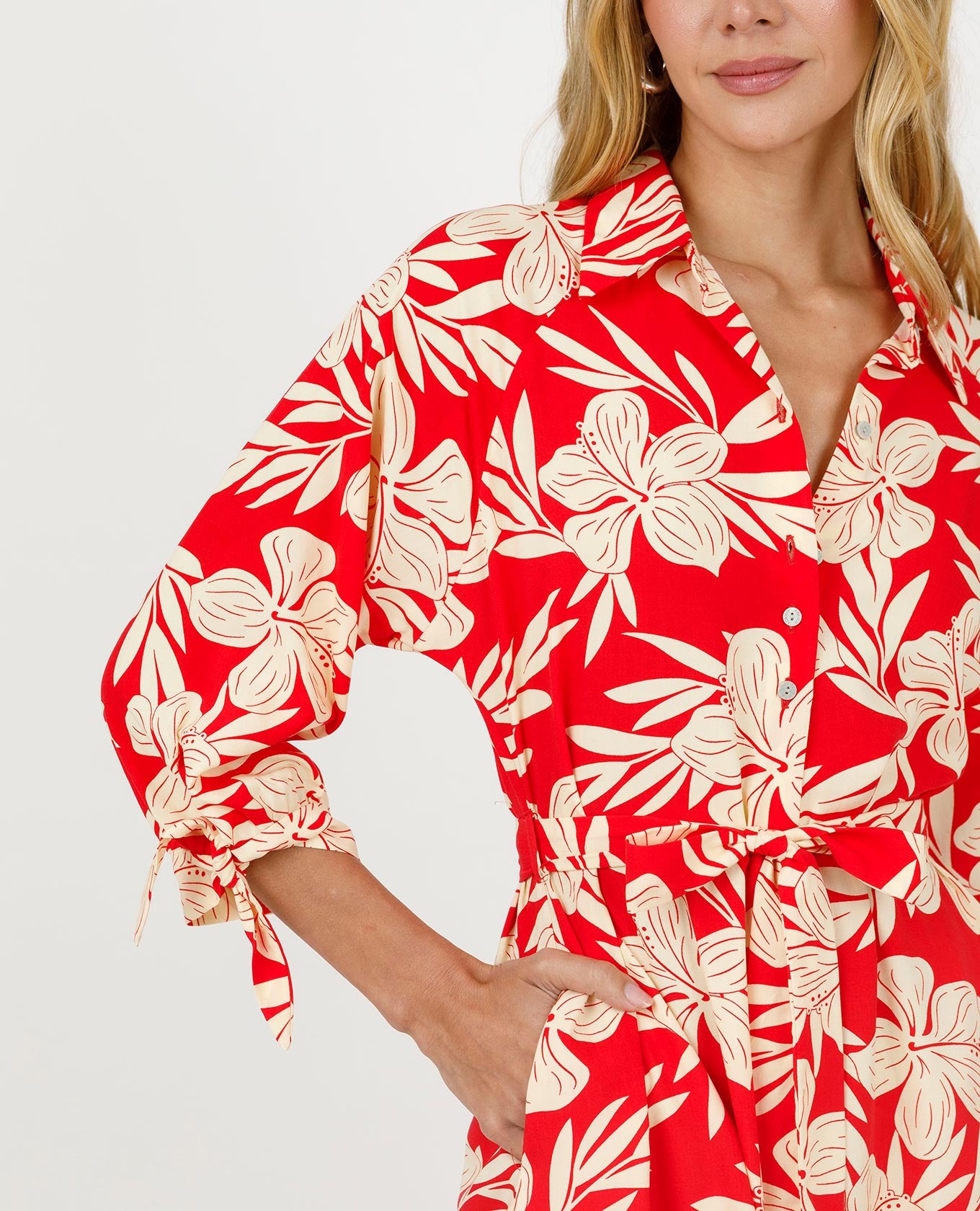 VESTIDO CAMISERO PARA MUJER ESTAMPADO CON DETALLE DE ANUDADO EN MANGAS Adrissa | Ropa para mujer Vestidos
