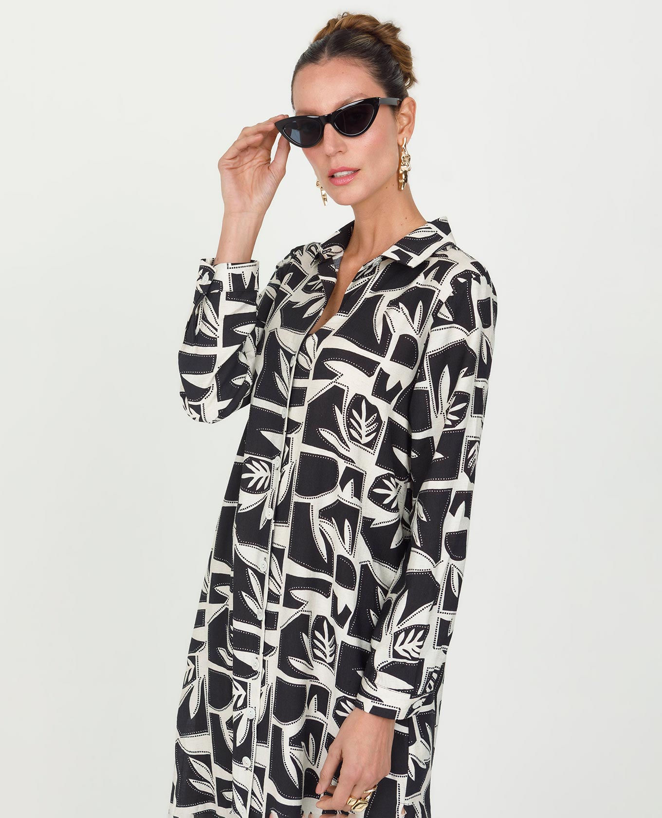 VESTIDO LARGO PARA MUJER CAMISERO ESTAMPADO BICOLOR MANGA LARGA Adrissa | Ropa para mujer Vestidos