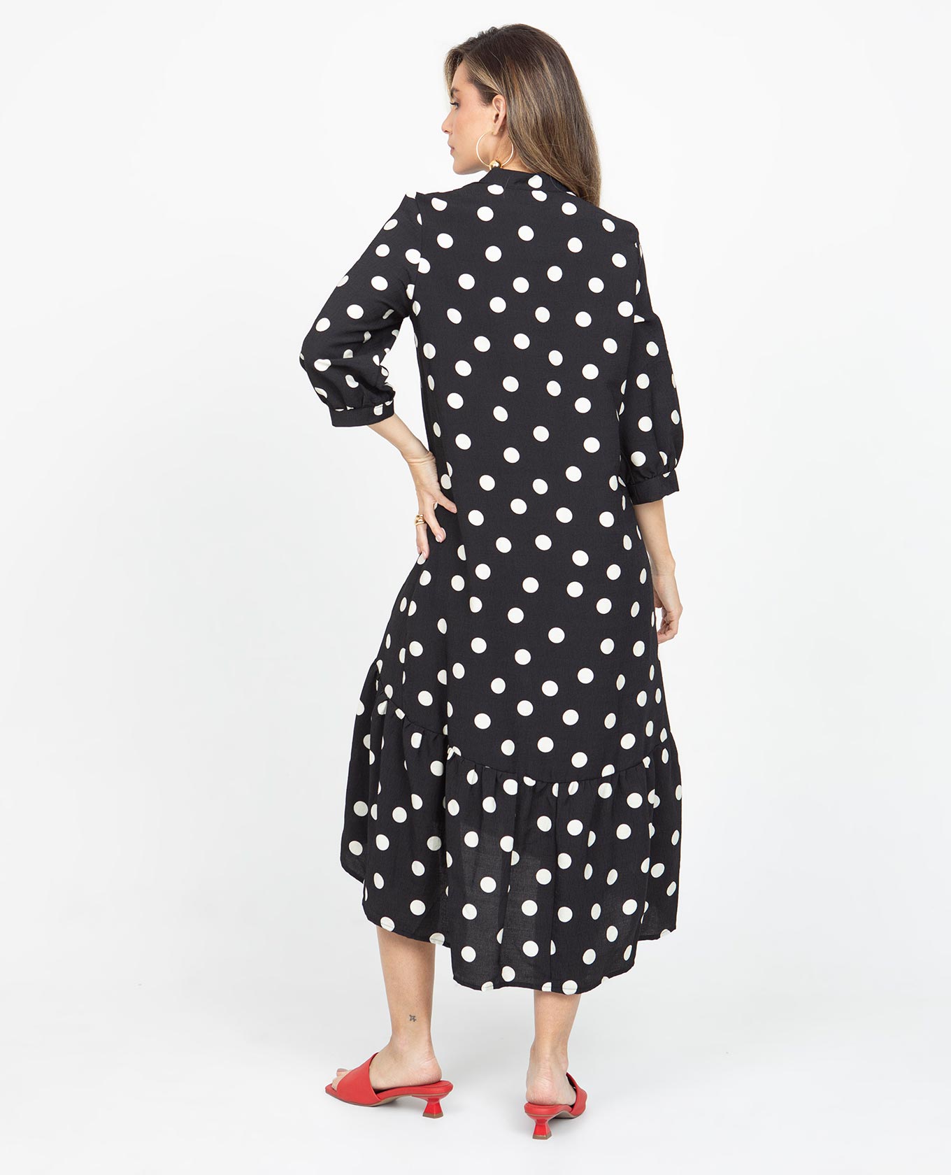 VESTIDO LUNARES PARA MUJER CAMISERO CON CUELLO NERU Y RUEDO ASIMÉTRICO Adrissa | Ropa para mujer Vestidos