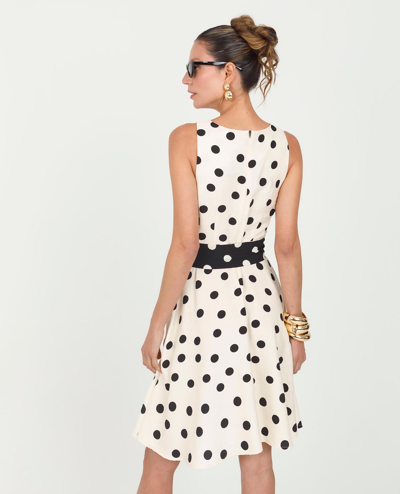 VESTIDO LUNARES PARA MUJER FALDA ROTONDA CON CINTURÓN EN CONTRASTE Adrissa | Ropa para mujer Vestidos