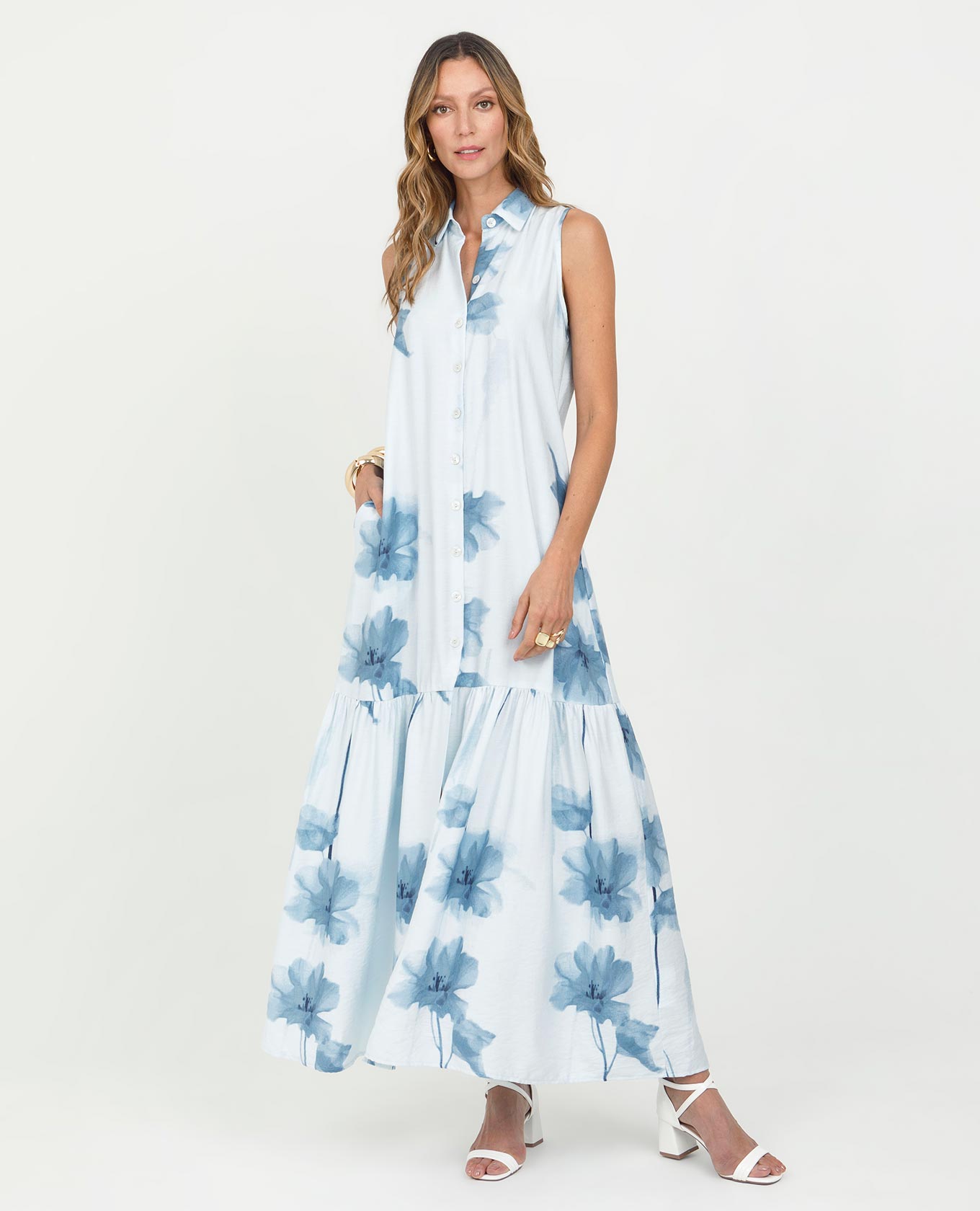 VESTIDO LARGO PARA MUJER ESTAMPADO MANGA SISA CON BOLERO Y CINTURÓN Adrissa | Ropa para mujer Vestidos