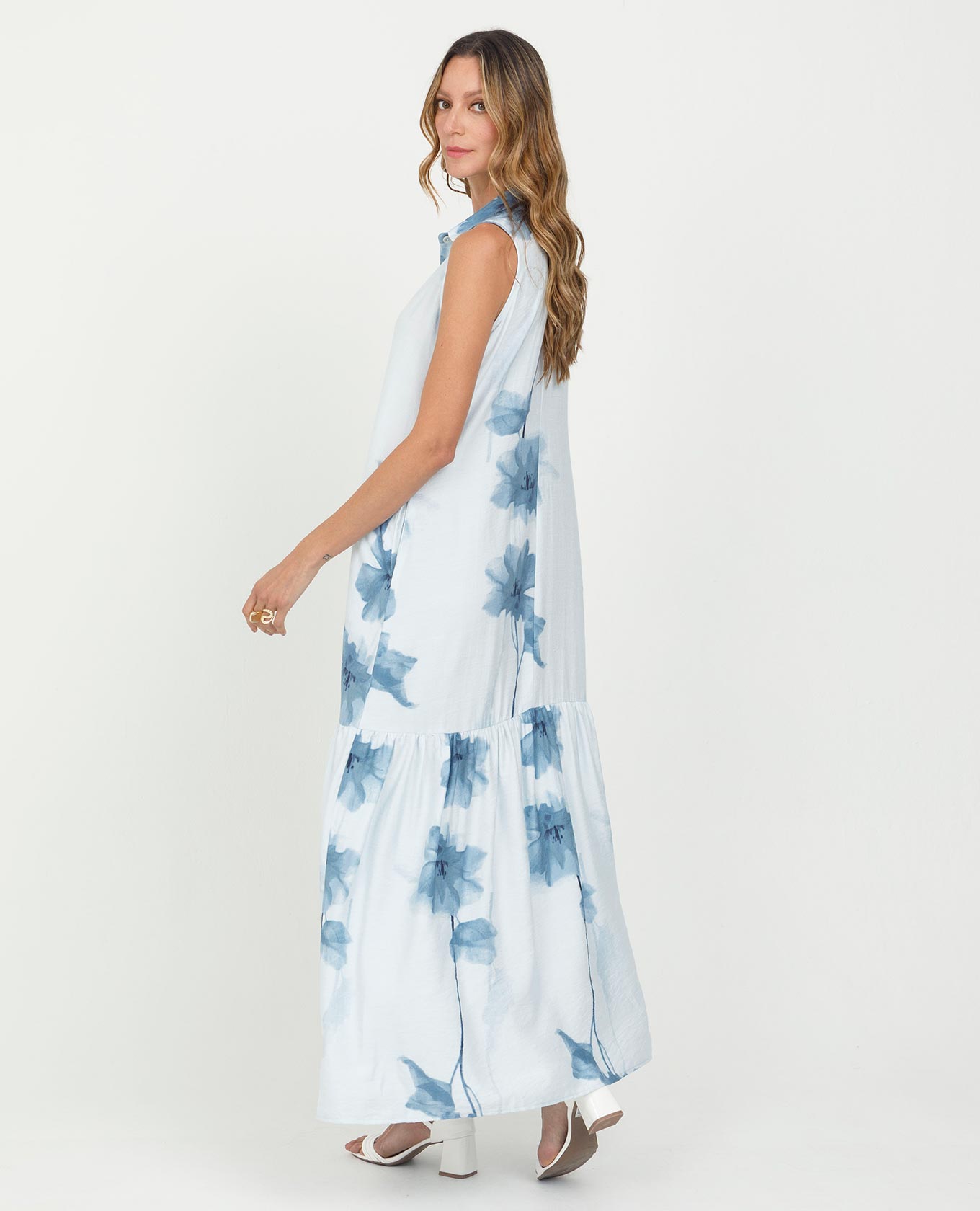 VESTIDO LARGO PARA MUJER ESTAMPADO MANGA SISA CON BOLERO Y CINTURÓN Adrissa | Ropa para mujer Vestidos