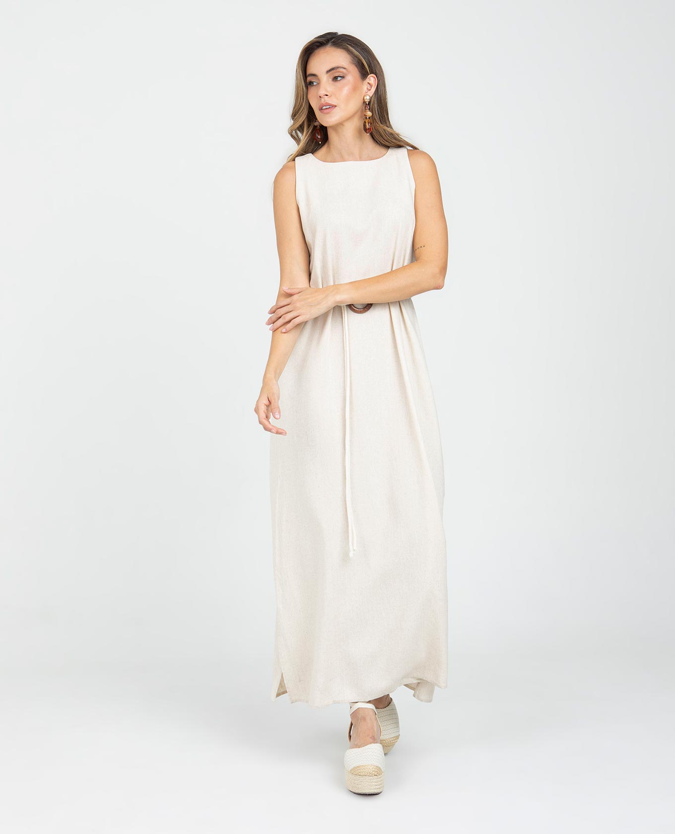 VESTIDO LARGO PARA MUJER SILUETA TALEGO CON ABERTURAS Y CINTURÓN Adrissa | Ropa para mujer Vestidos