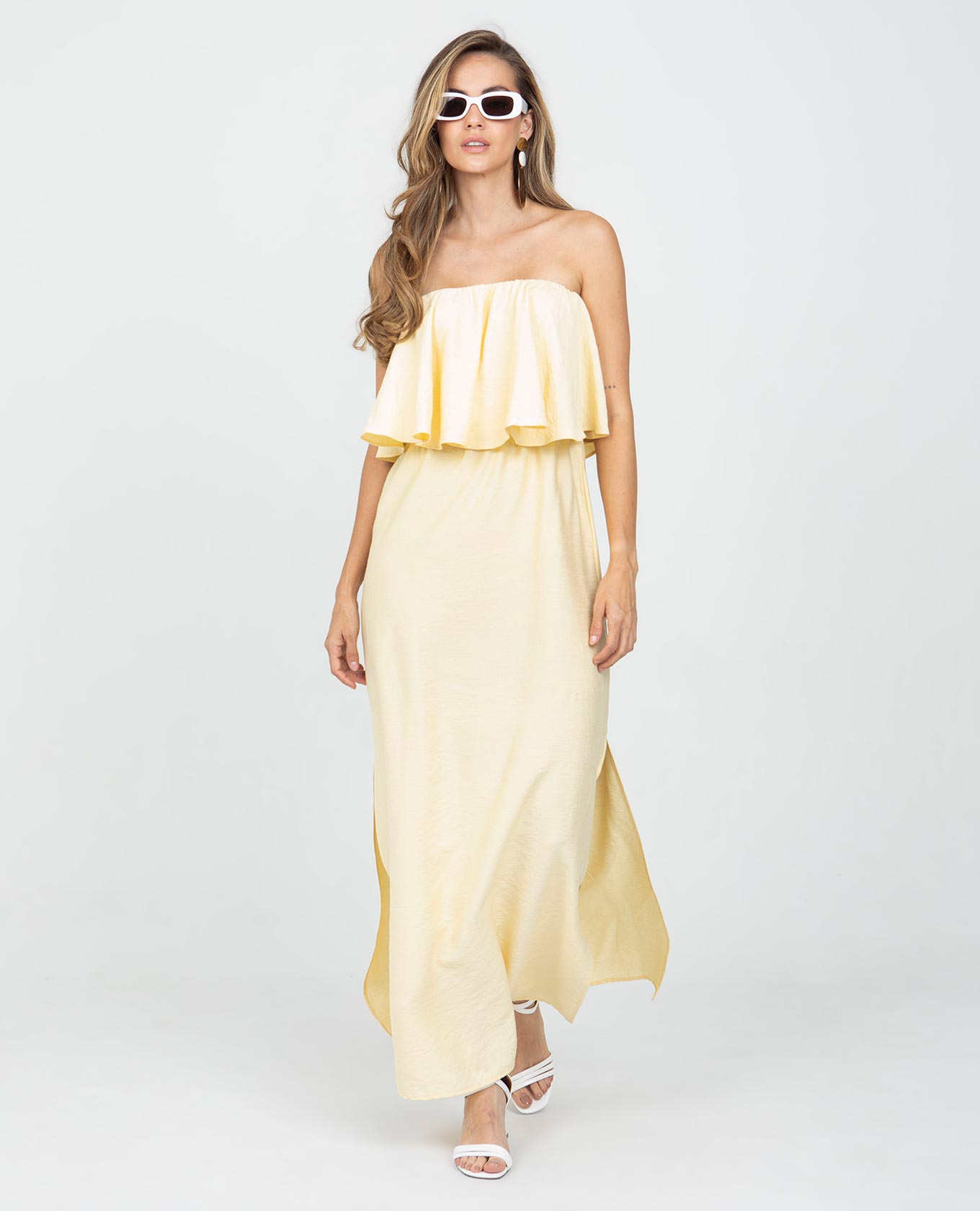 VESTIDO STRAPLESS PARA MUJER LARGO CON BOLERO Y ELÁSTICO EN ESPALDA Adrissa | Ropa para mujer Vestidos