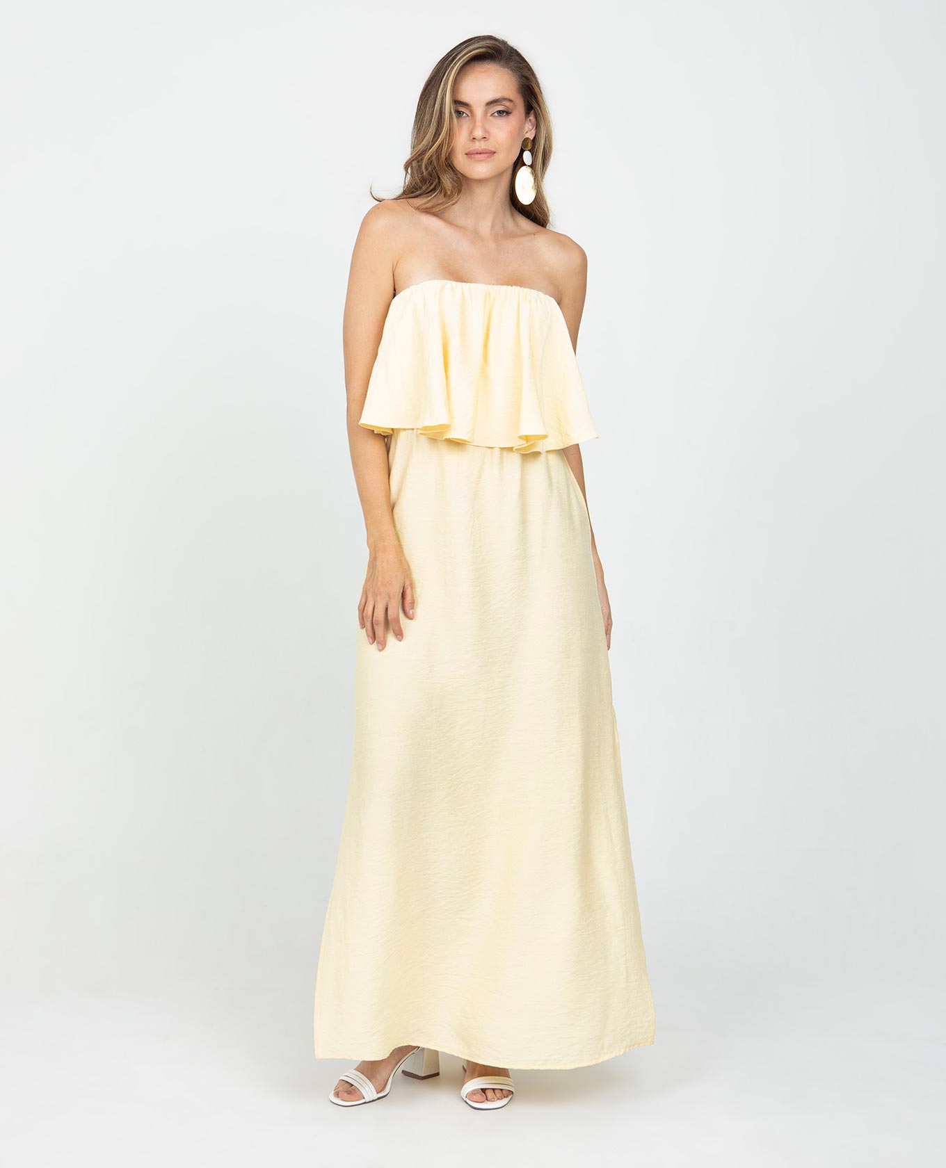 VESTIDO STRAPLESS PARA MUJER LARGO CON BOLERO Y ELÁSTICO EN ESPALDA Adrissa | Ropa para mujer Vestidos