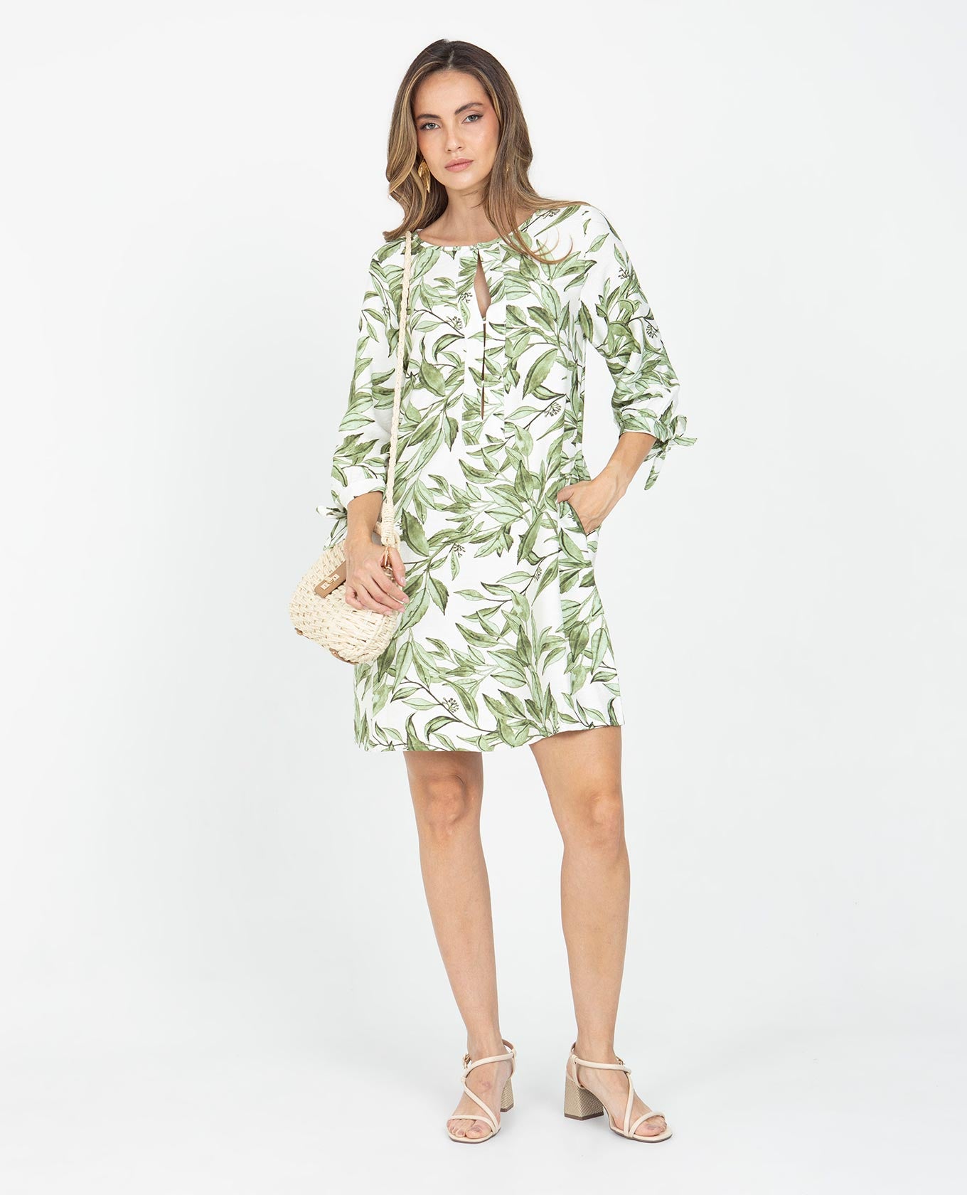 VESTIDO CORTO PARA MUJER ESTAMPADO SILUETA TALEGO MANGA 3/4 CON ANUDADO Adrissa | Ropa para mujer Vestidos