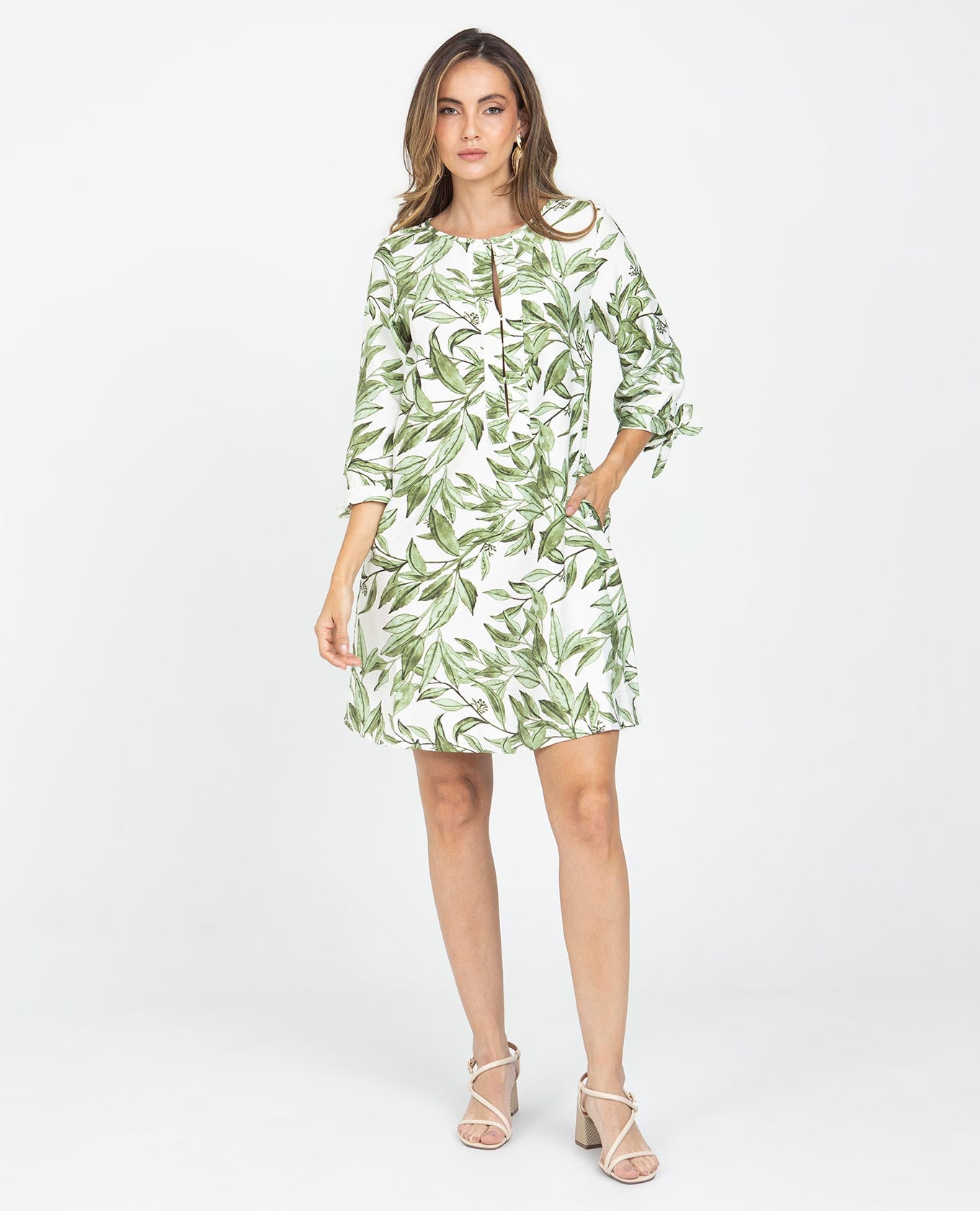 VESTIDO CORTO PARA MUJER ESTAMPADO SILUETA TALEGO MANGA 3/4 CON ANUDADO Adrissa | Ropa para mujer Vestidos