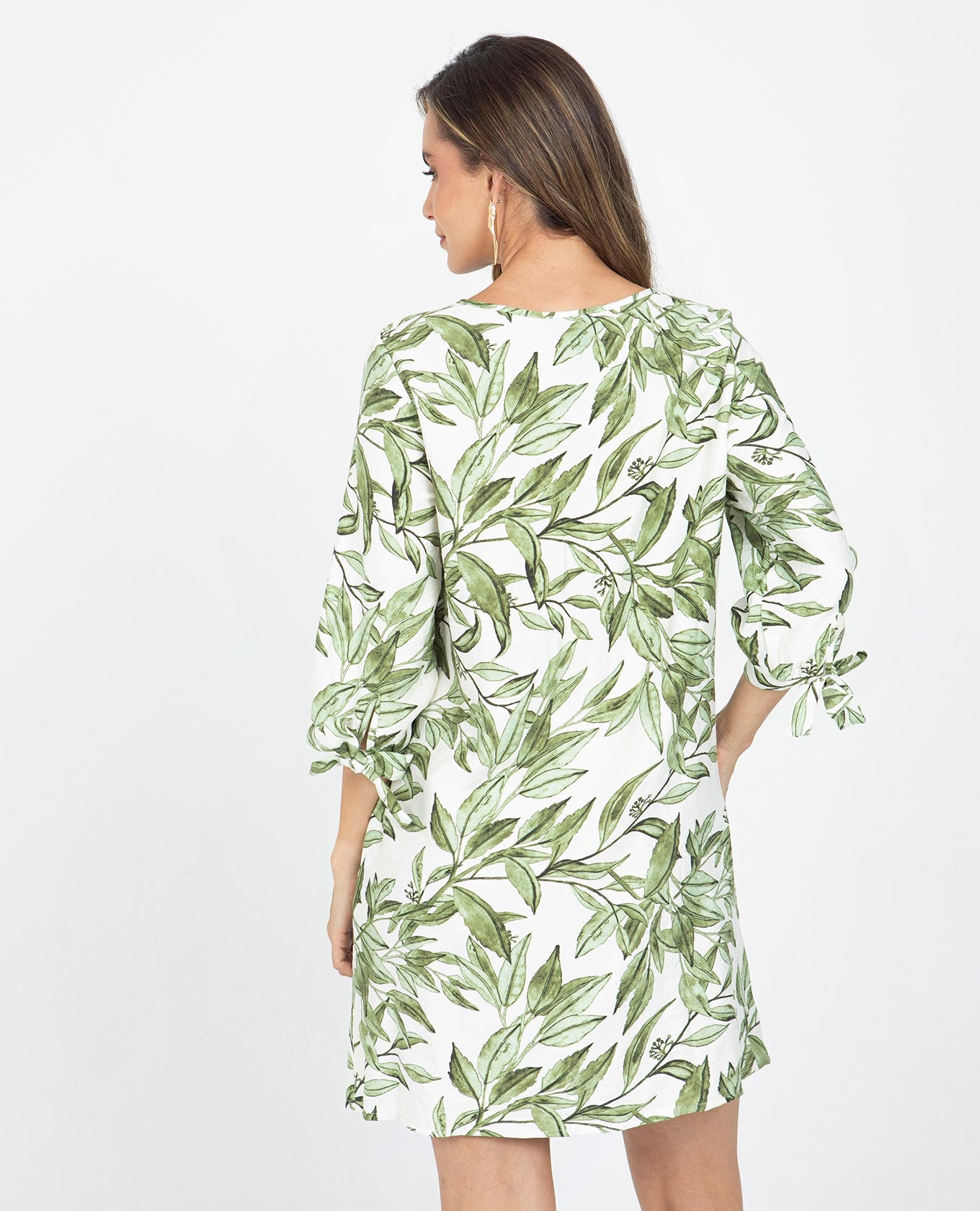 VESTIDO CORTO PARA MUJER ESTAMPADO SILUETA TALEGO MANGA 3/4 CON ANUDADO Adrissa | Ropa para mujer Vestidos