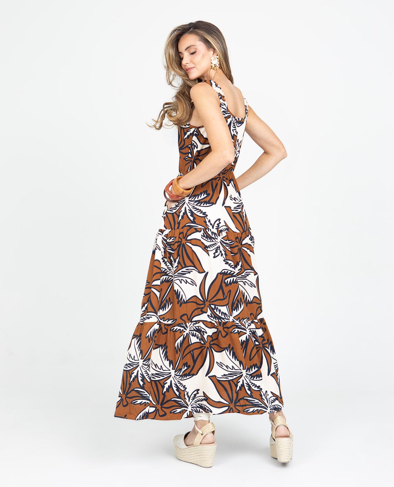 VESTIDO ESTAMPADO PARA MUJER EN FAROLES CON CARGADERAS CON ELÁSTICO LARGO Adrissa | Ropa para mujer Vestidos