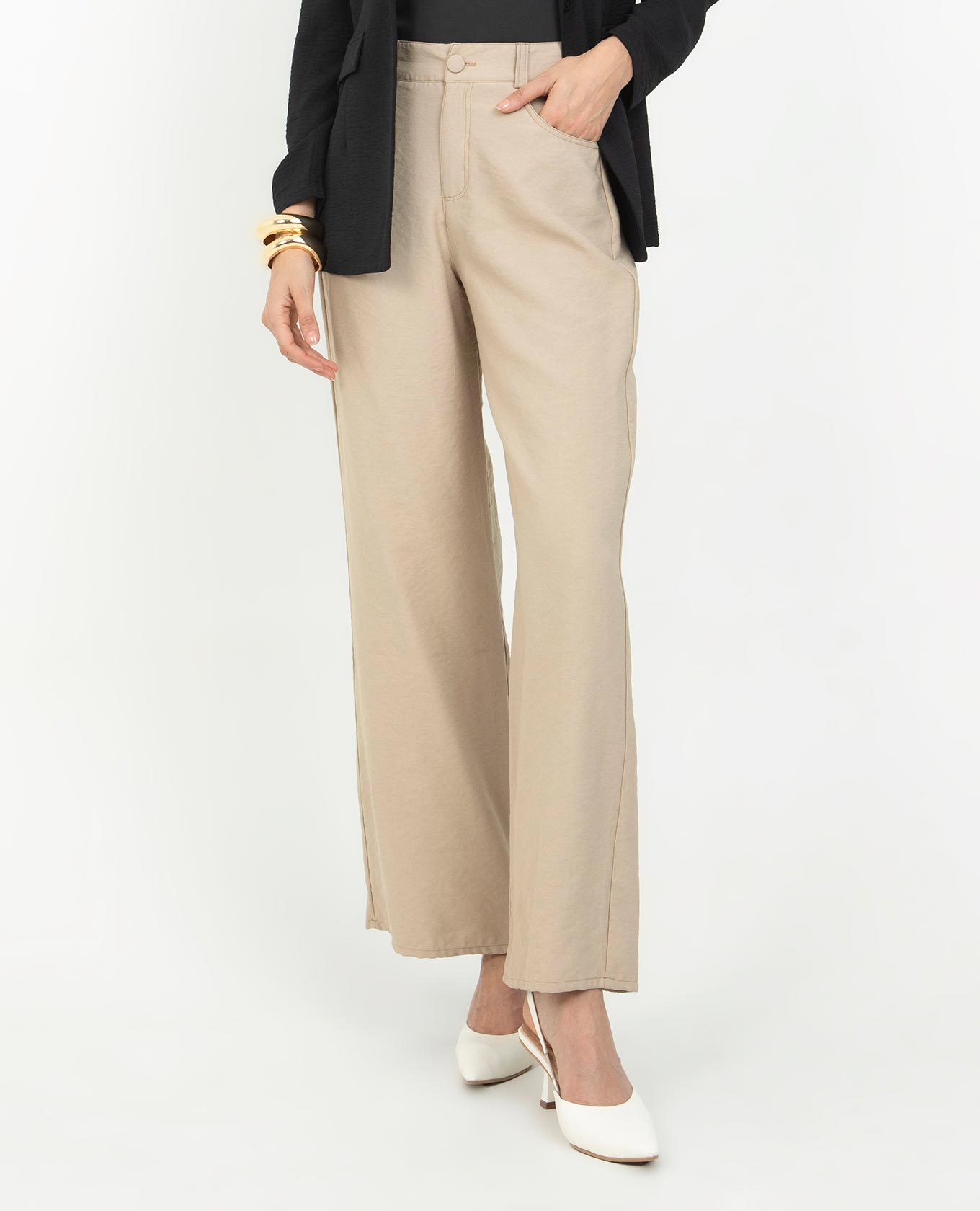 PANTALÓN WIDE LEG PARA MUJER CINTURA CON ELÁSTICO Y BOTÓN FORRADO Adrissa | Ropa para mujer Pantalones