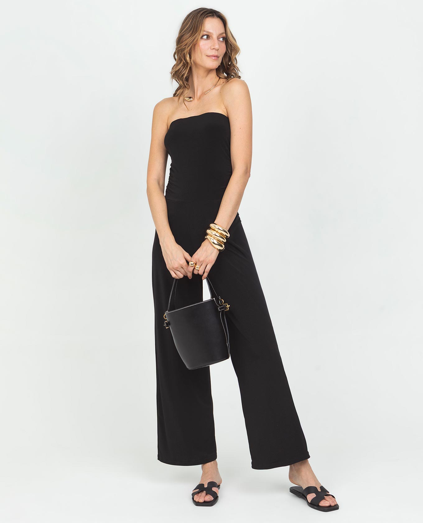 ENTERIZO STRAPLESS PARA MUJER NEGRO EN TEJIDO DE PUNTO CON DRAPEADO Adrissa | Ropa para mujer