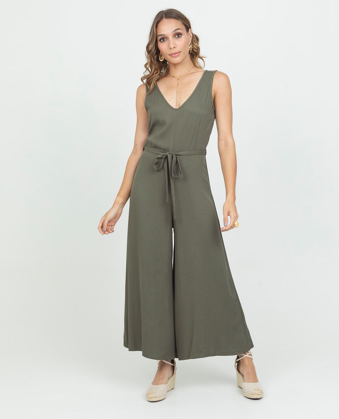 ENTERIZO CULOTTE PARA MUJER ESCOTE V CON CREMALLERA Y CINTURÓN Adrissa | Ropa para mujer Enterizos