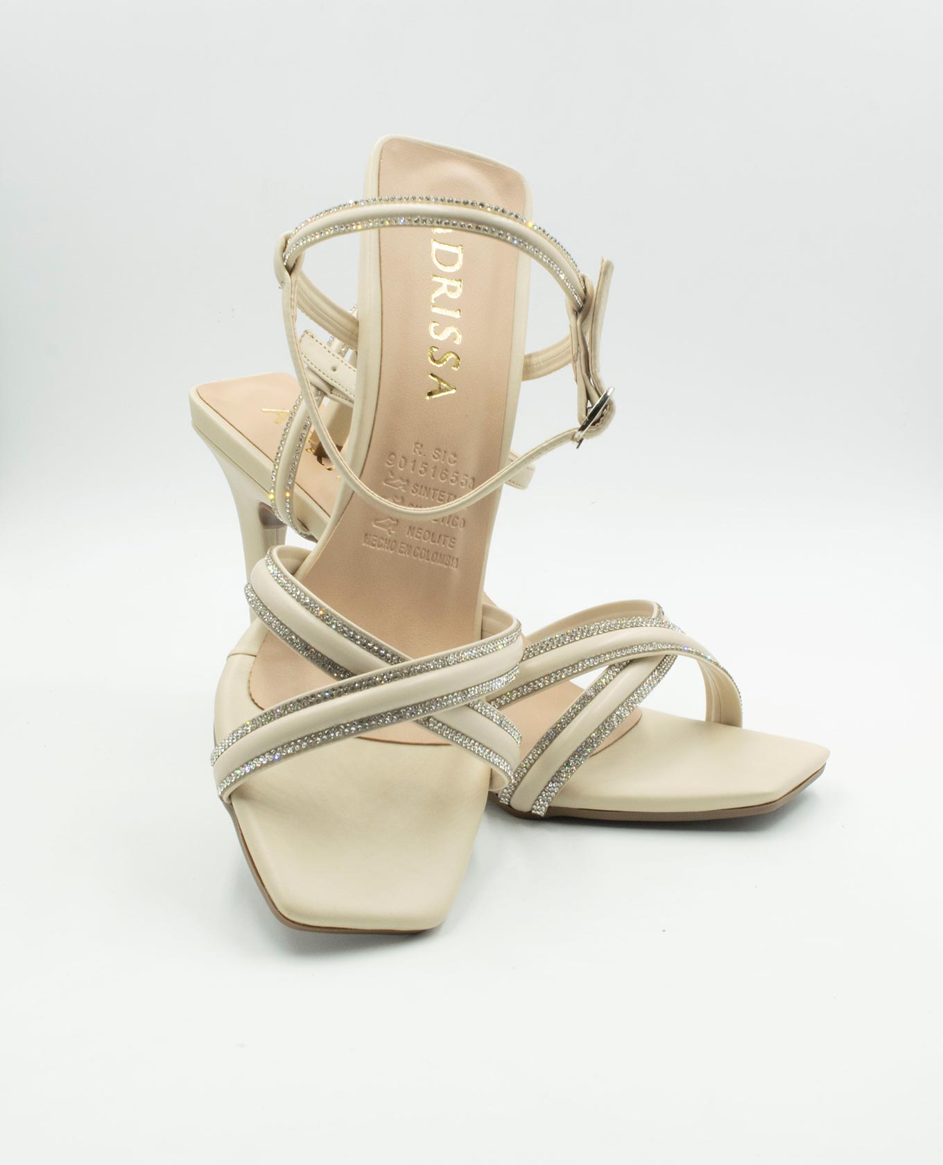 SANDALIA DE TACON TIRAS CRUZADAS CON BRILLO Adrissa | Ropa para mujer