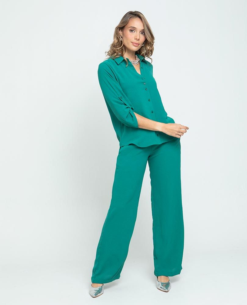 PANTALÓN BÁSICO ALMA CON ELÁSTICO EN CINTURA 8 VERDE ESMERALDA Adrissa
