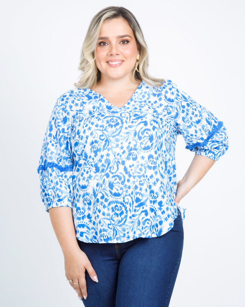 BLUSA TALLAS GRANDES ESTAMPADA MANGA 3/4 Adrissa