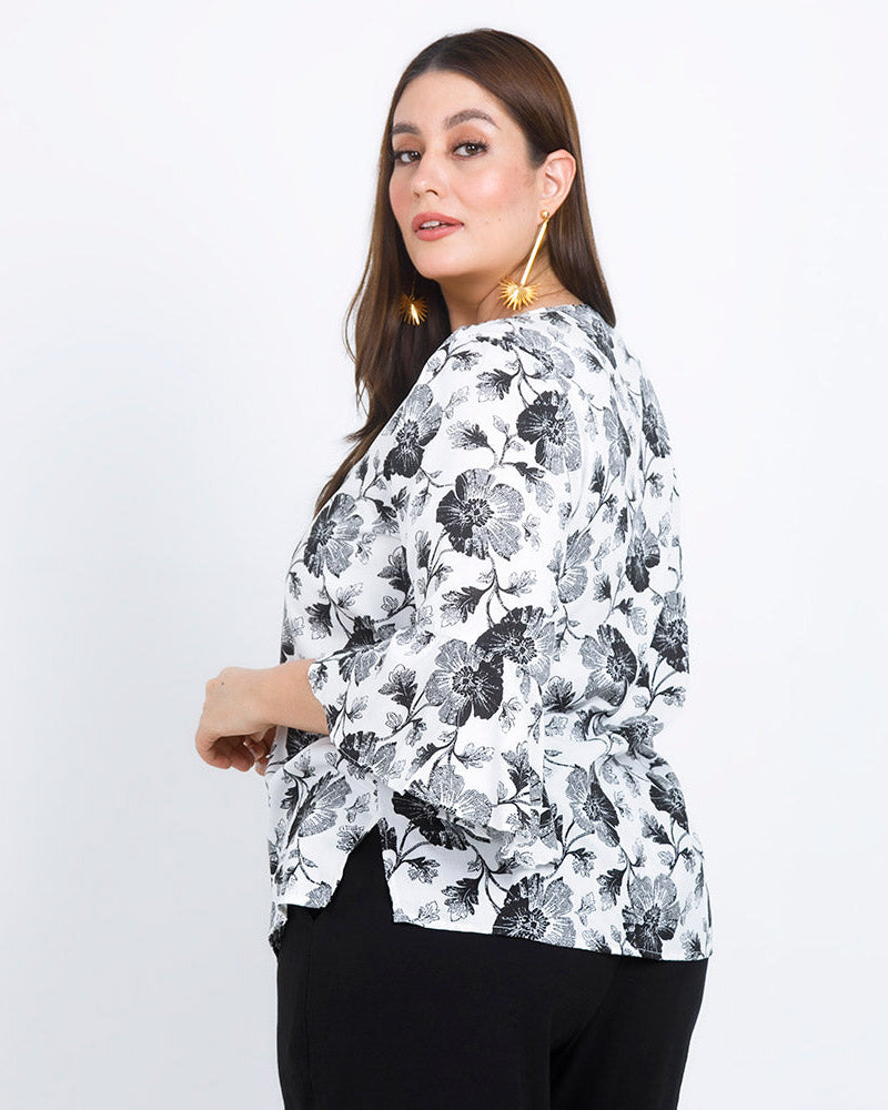 BLUSA TALLAS GRANDES ESTAMPADA MANGA 3/4 Adrissa