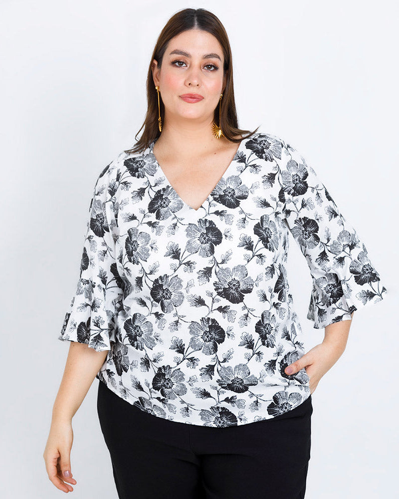 BLUSA TALLAS GRANDES ESTAMPADA MANGA 3/4 Adrissa