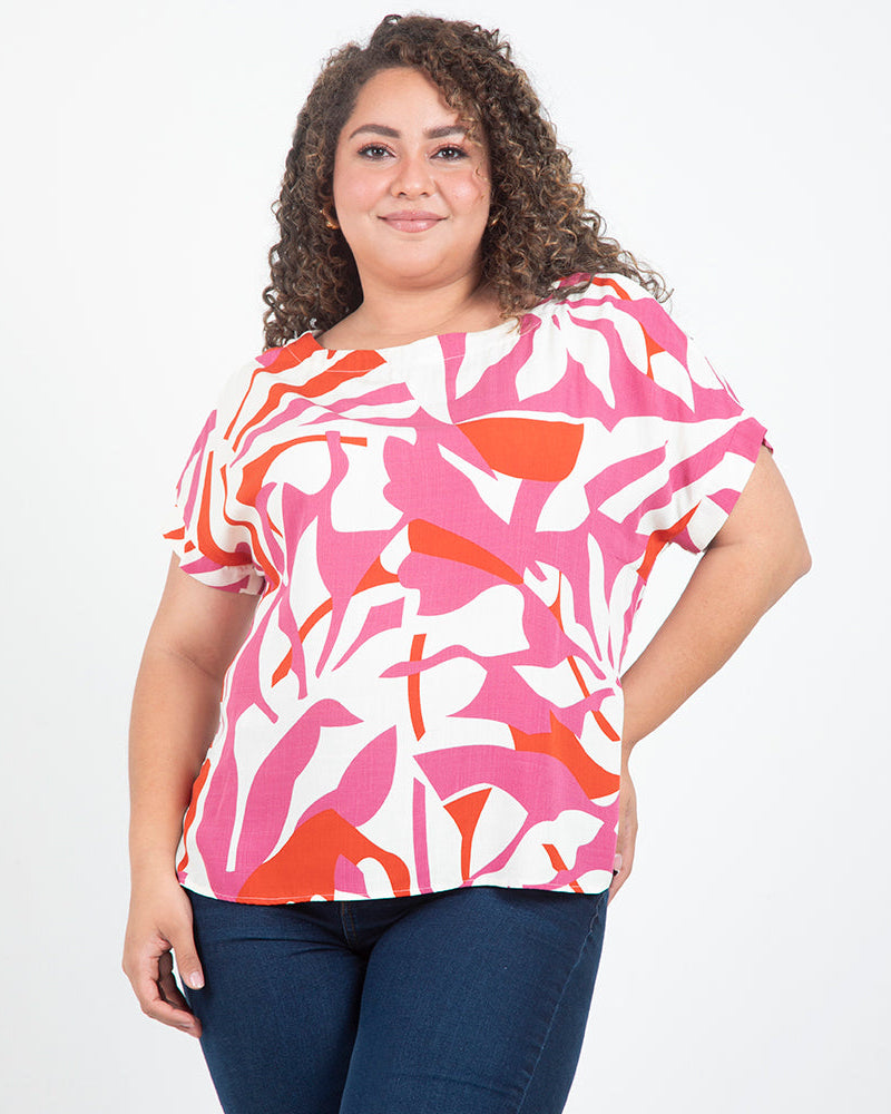 BLUSA ESTAMPADA TALLAS GRANDES ESCOTE BANDEJA Adrissa
