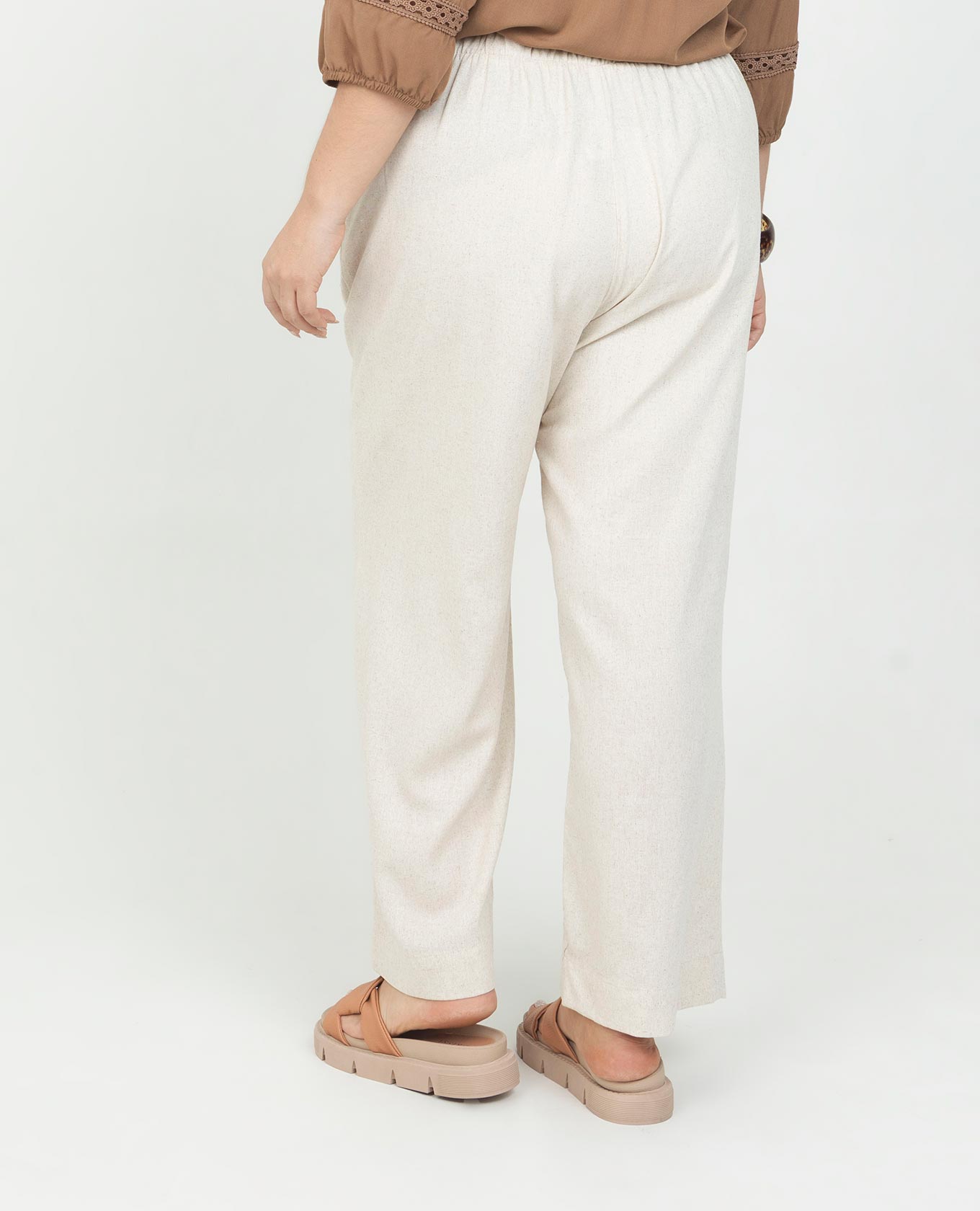PANTALÓN REGULAR TALLAS GRANDES TELA CON MEZCLA DE LINO ELÁSTICO EN CINTURA Adrissa