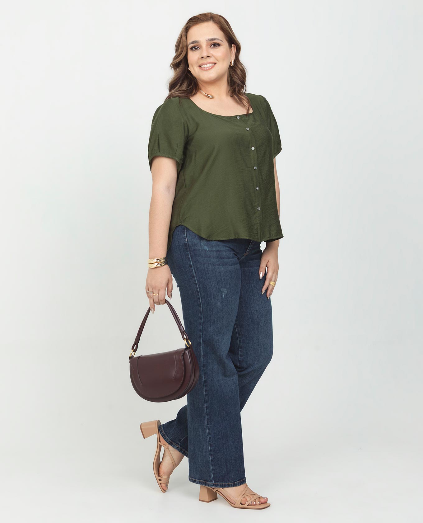 BLUSA ESCOTE CUADRADO TALLAS GRANDES CORTA CON PERILLA Y MANGA CORTA CON SESGO Adrissa