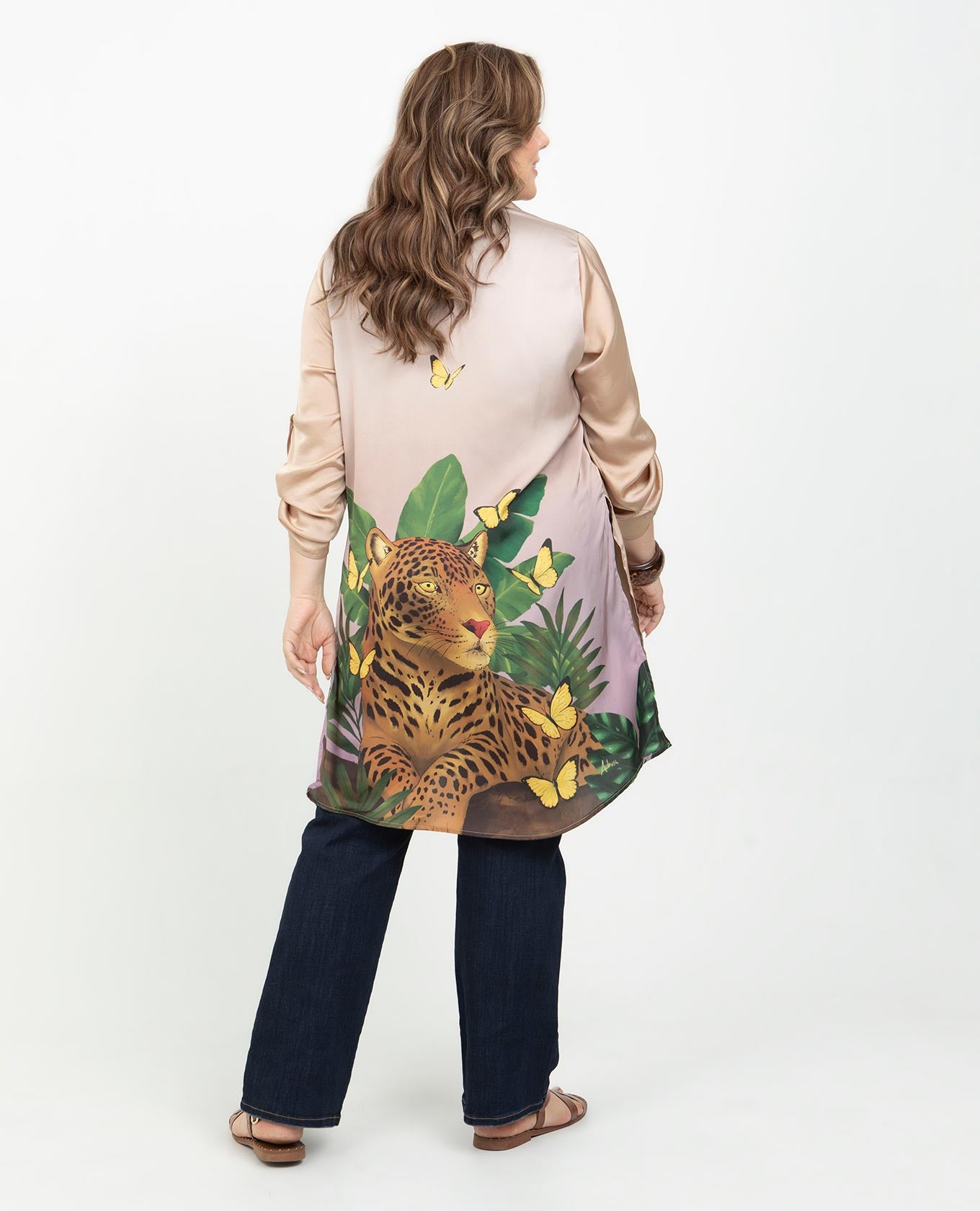 KAFTAN SATINADO TALLAS GRANDES ESTAMPADO EXCLUSIVO EN ESPALDA MANGA 3/4 Adrissa | Ropa para mujer Blusas