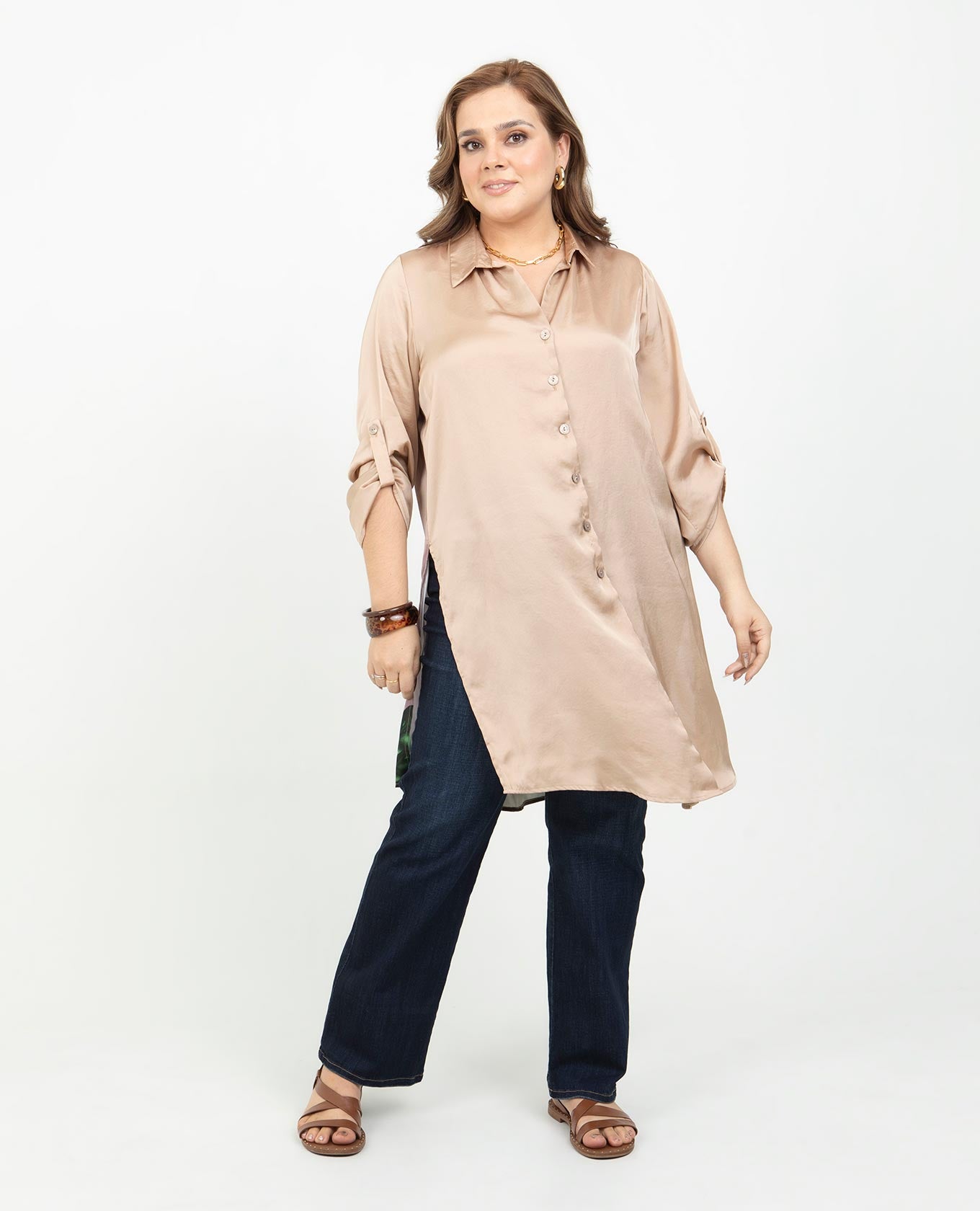 KAFTAN SATINADO TALLAS GRANDES ESTAMPADO EXCLUSIVO EN ESPALDA MANGA 3/4 Adrissa | Ropa para mujer Blusas