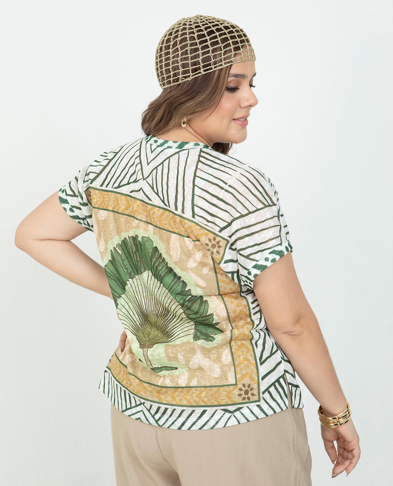 CAMISETA PALMERA TALLAS GRANDES MANGA RODADA TELA CON EFECTO JASPE Adrissa