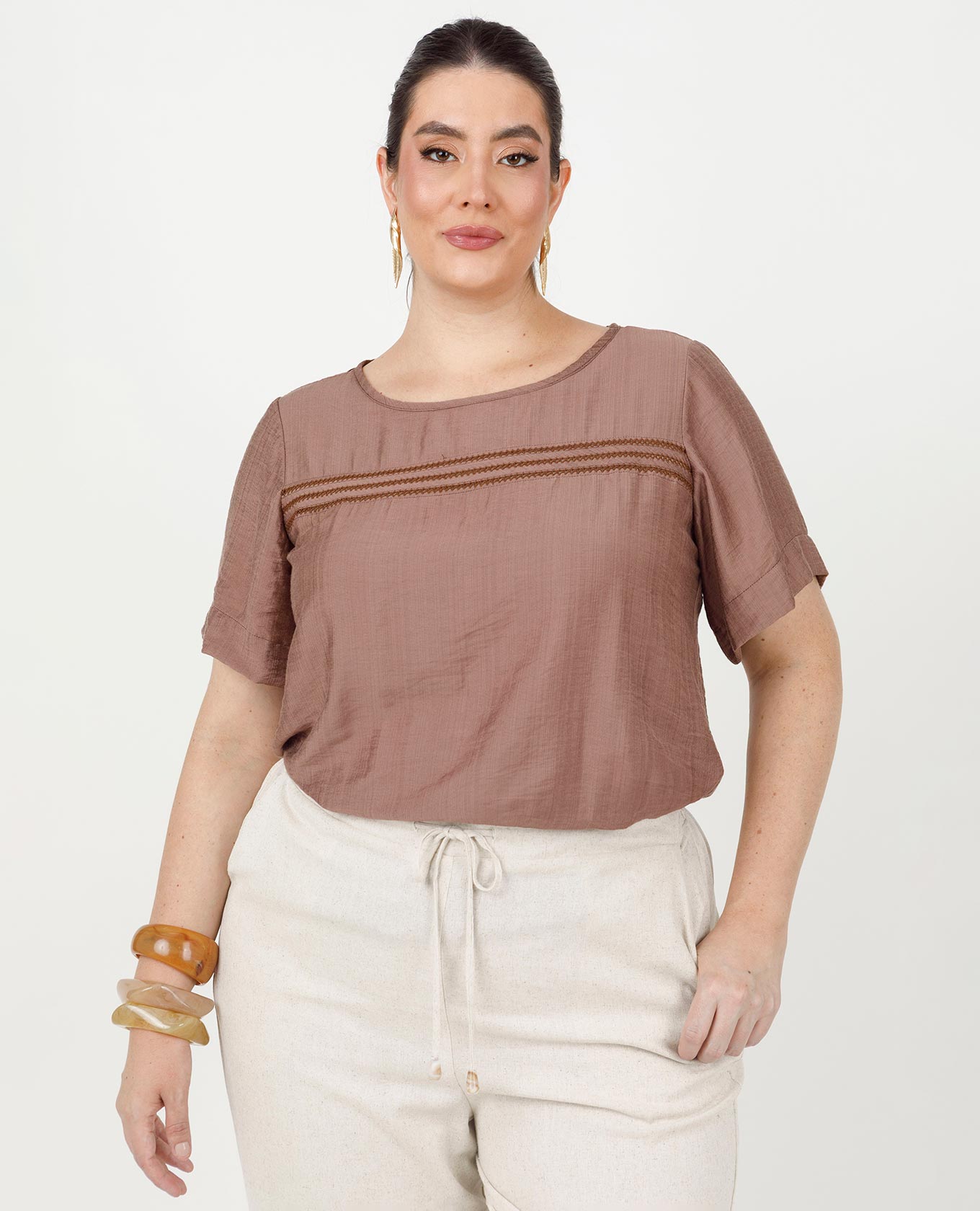 BLUSA MANGA CORTA TALLAS GRANDES CON PUNTADA ARTESANAL EN FRENTES Adrissa | Ropa para mujer Blusas