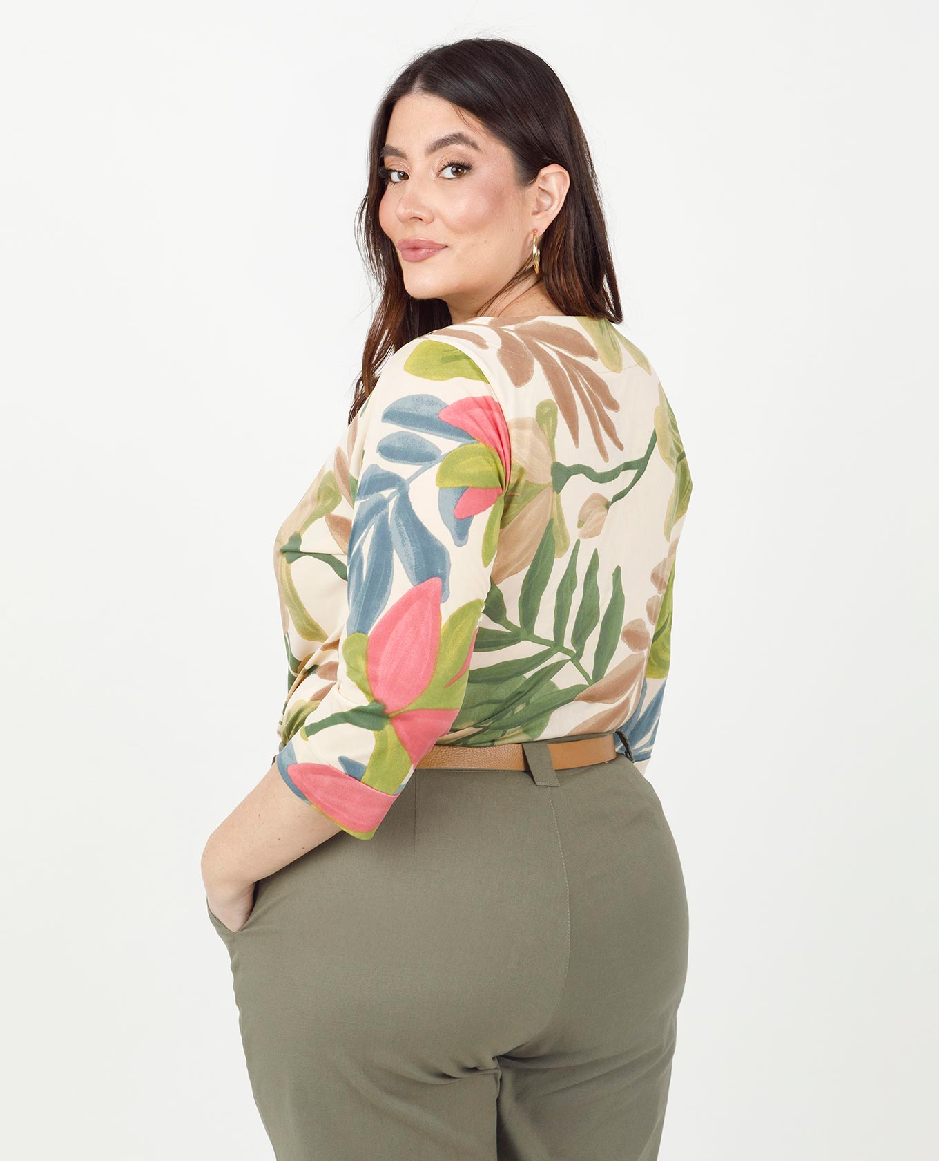 BLUSA ESTAMPADA TALLAS GRANDES MANGA 3/4 EN TEJIDO DE PUNTO Adrissa | Ropa para mujer