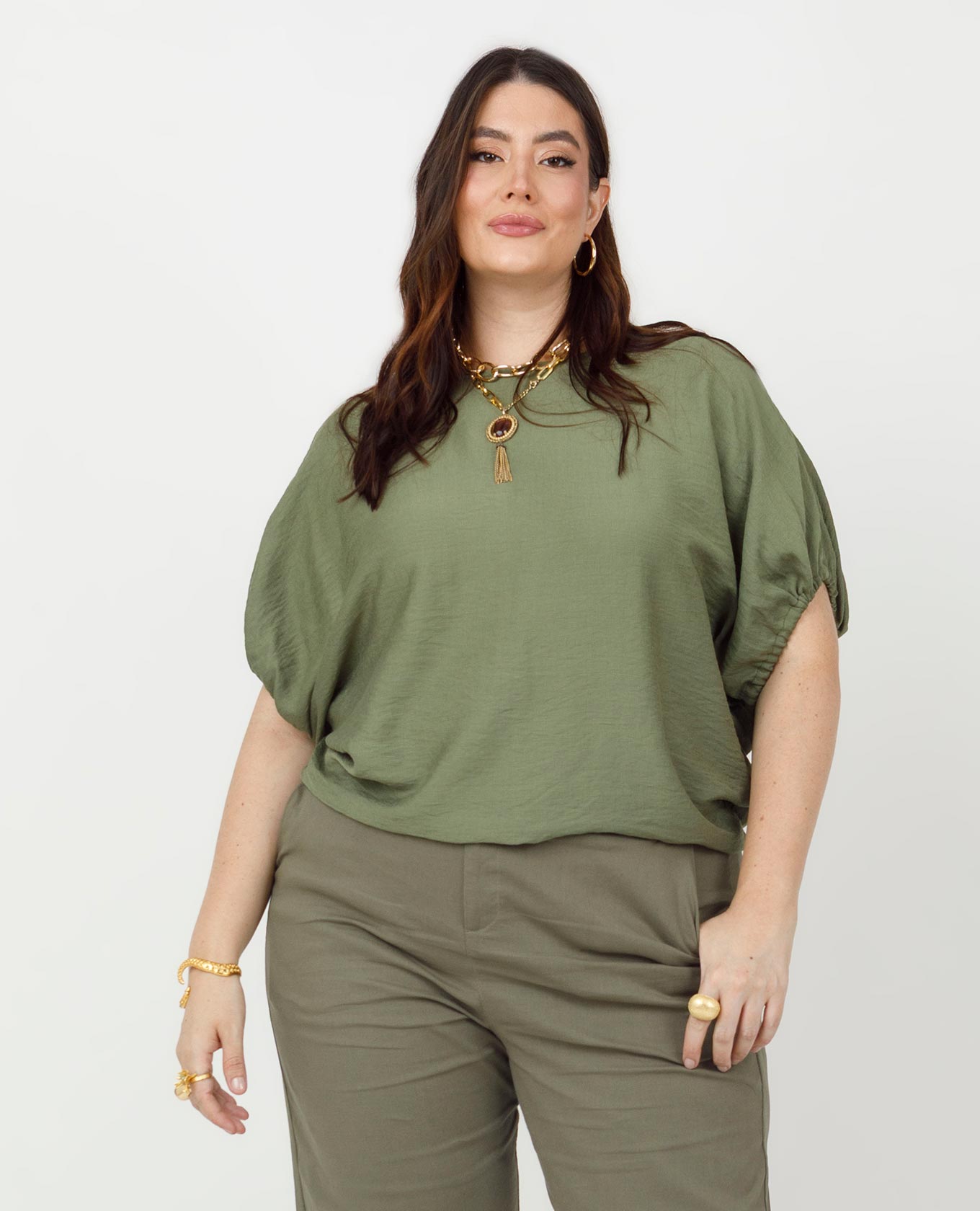 BLUSA HOMBRO RODADO TALLAS GRANDES CON ELÁSTICO EN MANGAS Adrissa | Ropa para mujer Blusas