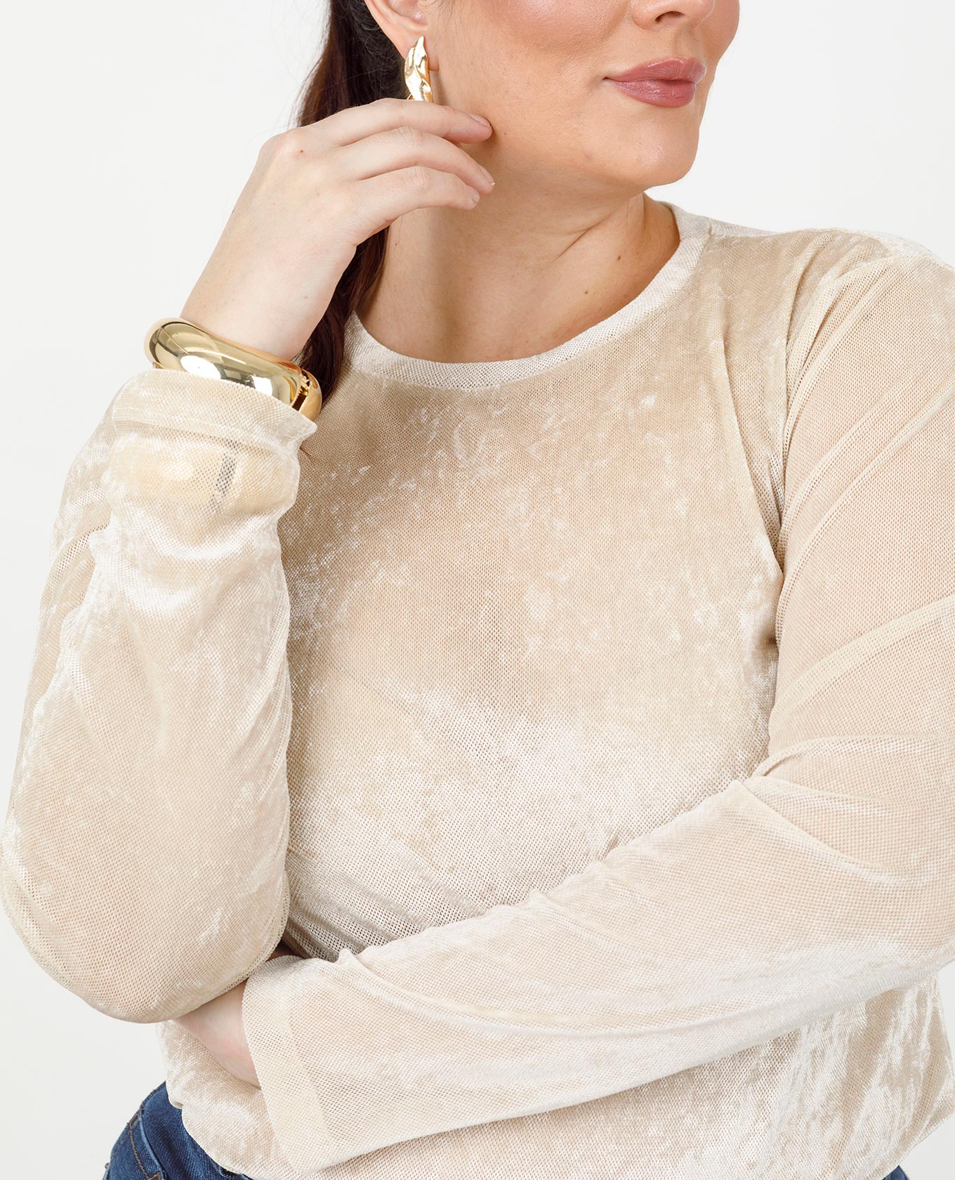 BUZO CUELLO REDONDO TALLAS GRANDES EN MESH TIPO VELVET Adrissa | Ropa para mujer Blusas