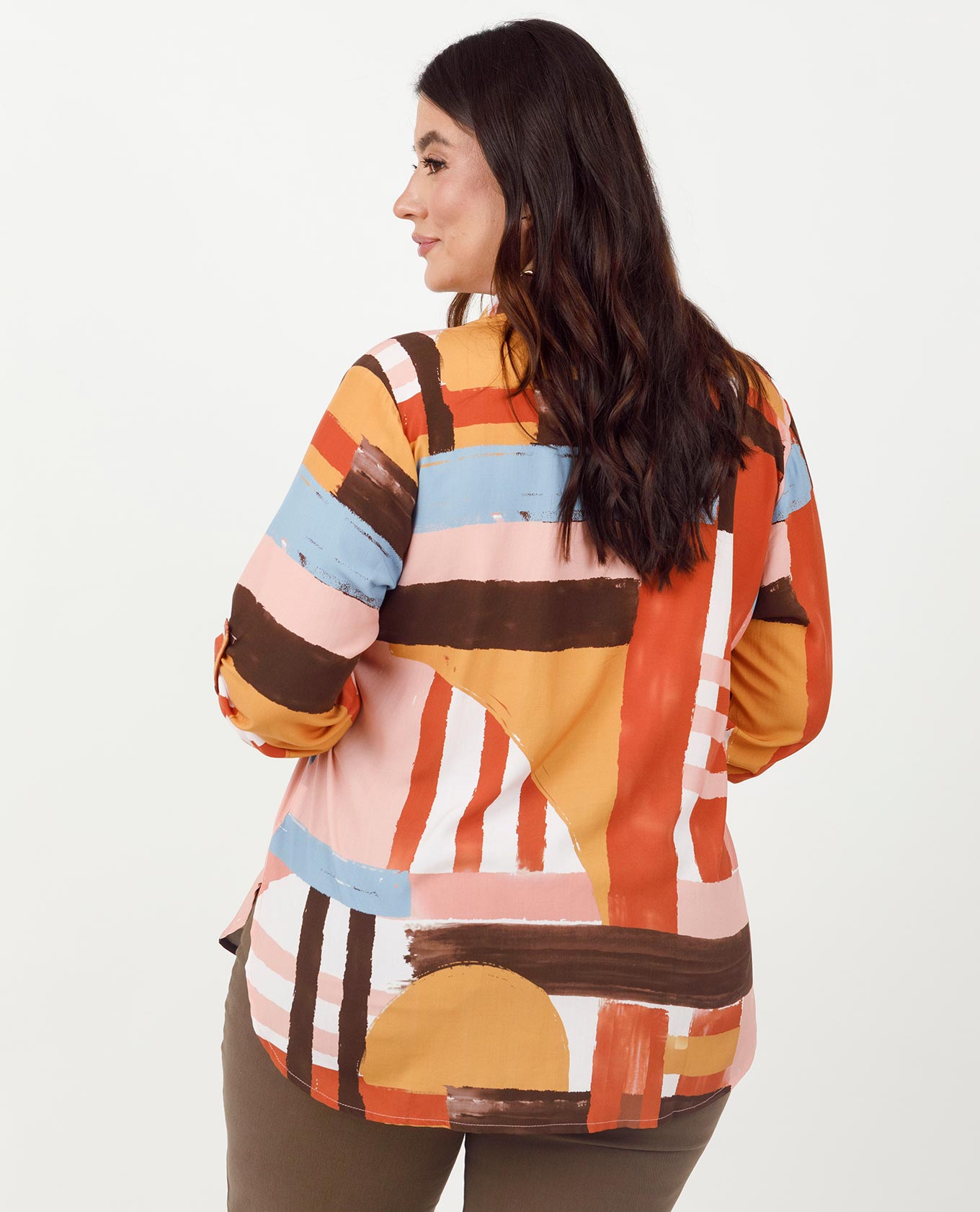 CAMISA ESTAMPADA TALLAS GRANDES MANGA 3/4 CON CHARRETERA Adrissa | Ropa para mujer Blusas