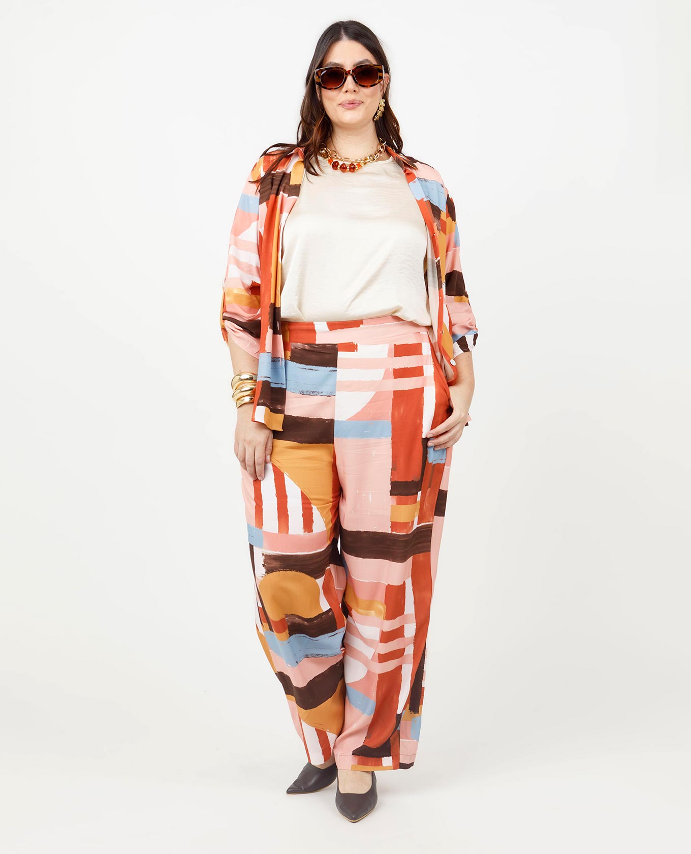 PANTALÓN RECTO TALLAS GRANDES ESTAMPADO CINTURA CON ELÁSTICO Adrissa | Ropa para mujer Pantalones