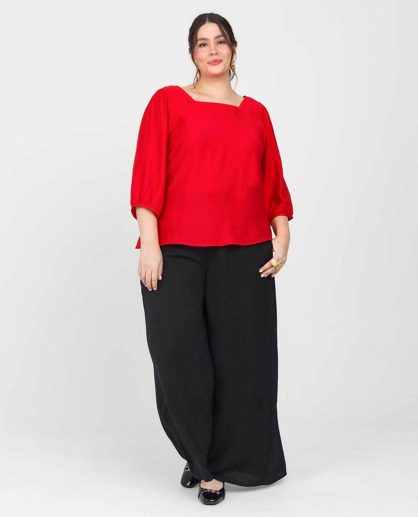 BLUSA MANGA 3/4 TALLAS GRANDES ESCOTE CUADRADO Adrissa | Ropa para mujer