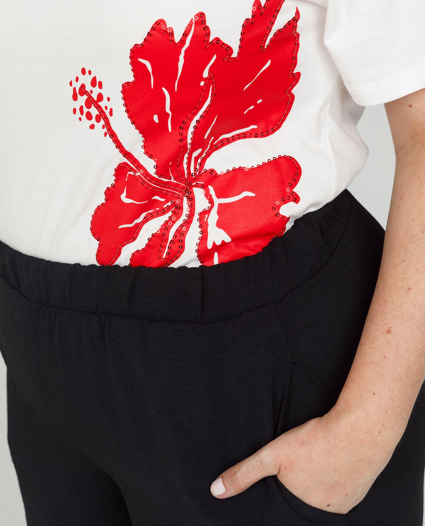 CAMISETA EN ALGODÓN TALLAS GRANDES ESTAMPADO CON BORDADO EN LENTEJUELAS Adrissa | Ropa para mujer Blusas