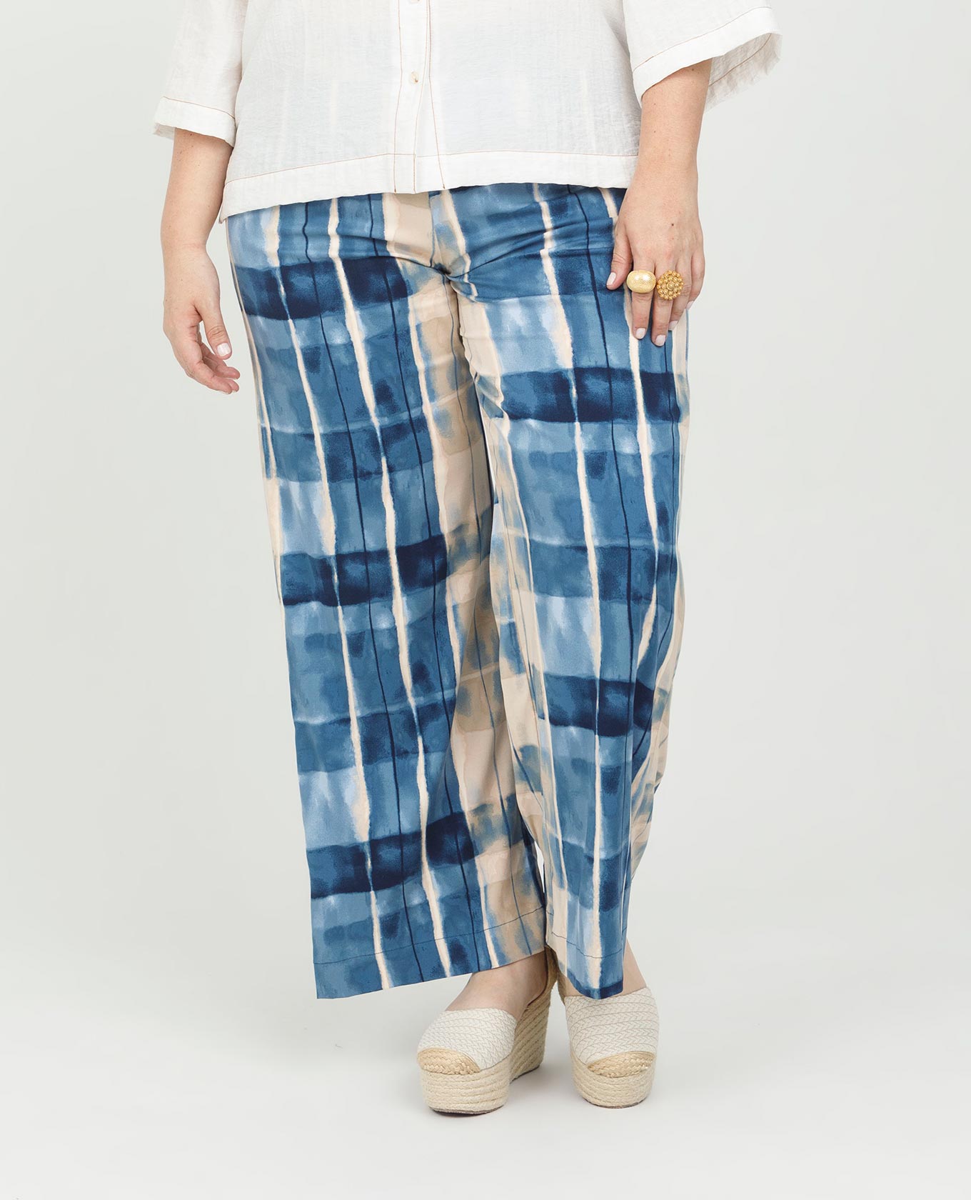 PANTALÓN RECTO TALLAS GRANDES ESTAMPADO CINTURA CON ELÁSTICO Y BOLSILLOS Adrissa | Ropa para mujer Pantalones