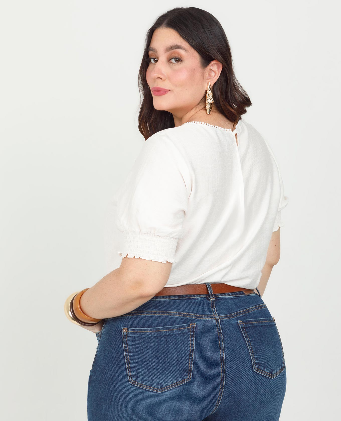 BLUSA MANGA CORTA TALLAS GRANDES ESCOTE CON PUNTILLA PUNOS CON NIDO DE ABEJA Adrissa | Ropa para mujer Blusas
